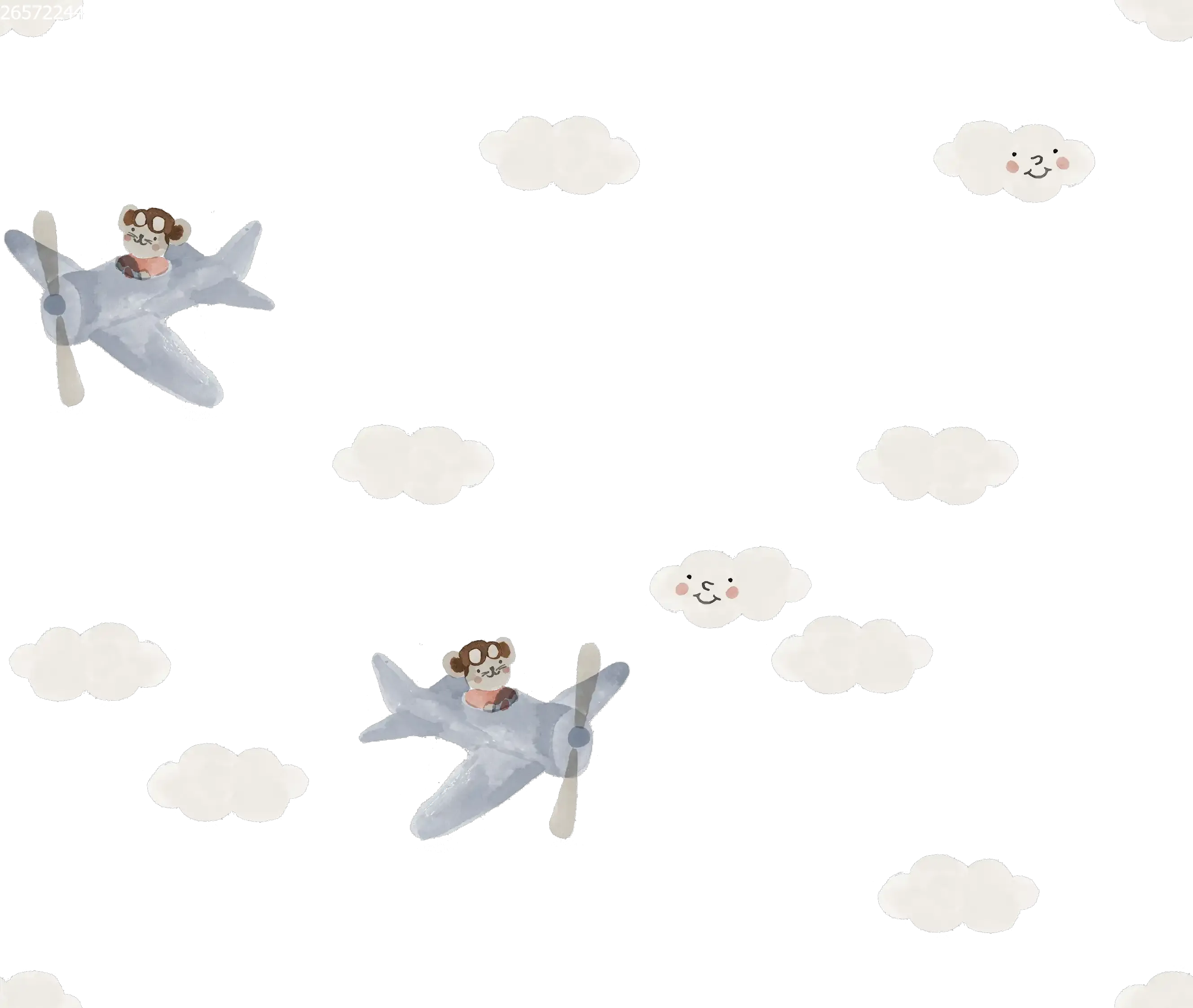 Fantasy Airplane Blue on Off White