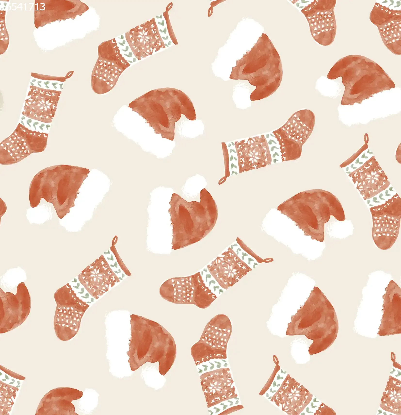 Christmas Hats & Stockings Off White