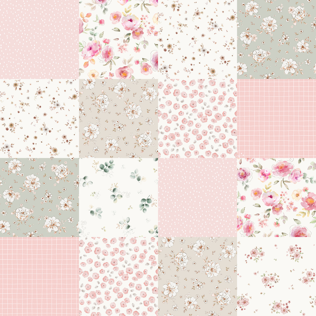 Patchwork Floral Posie – 10cm Squares - Family Fabrics B.V.