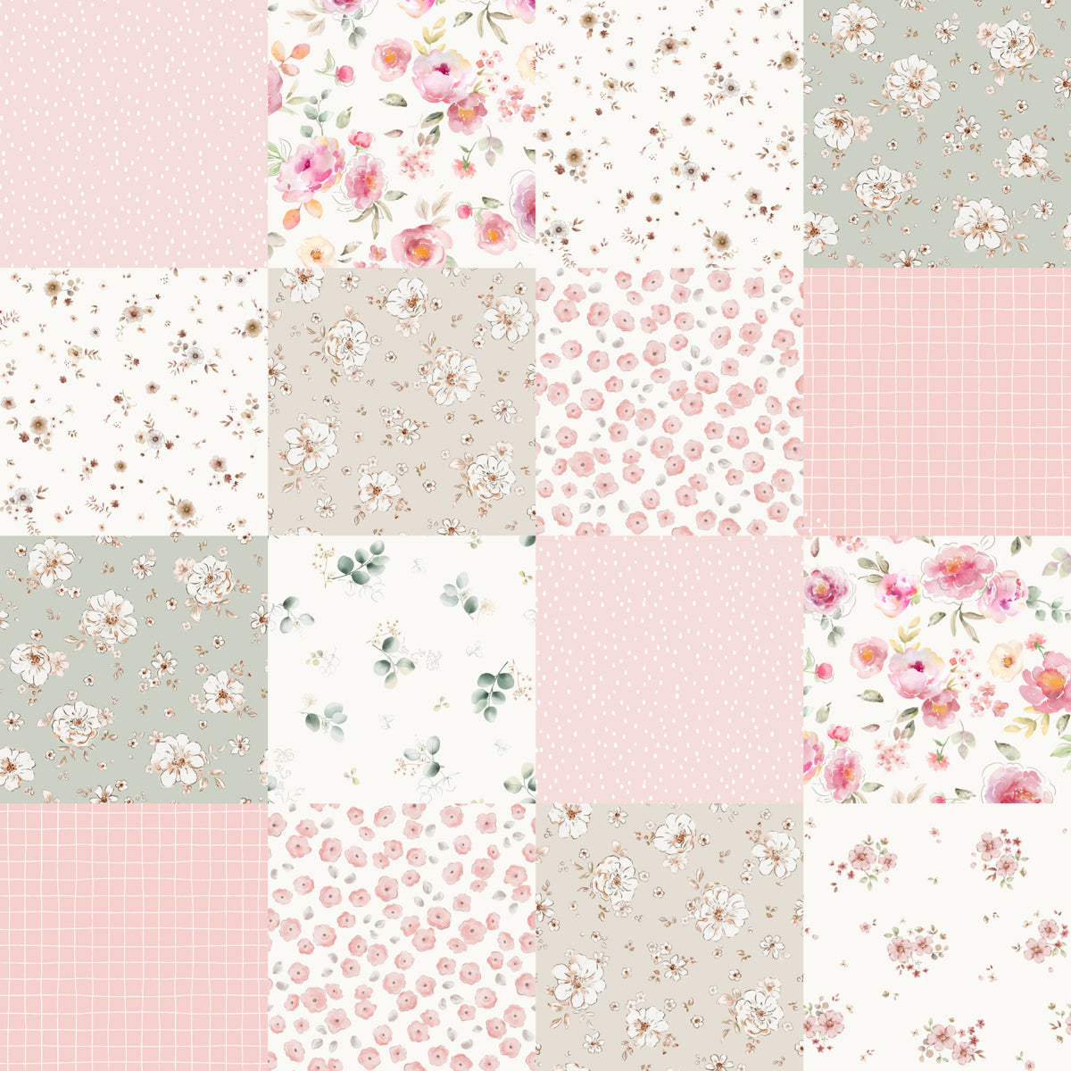 Patchwork Floral Posie – 5cm Squares - Family Fabrics B.V.