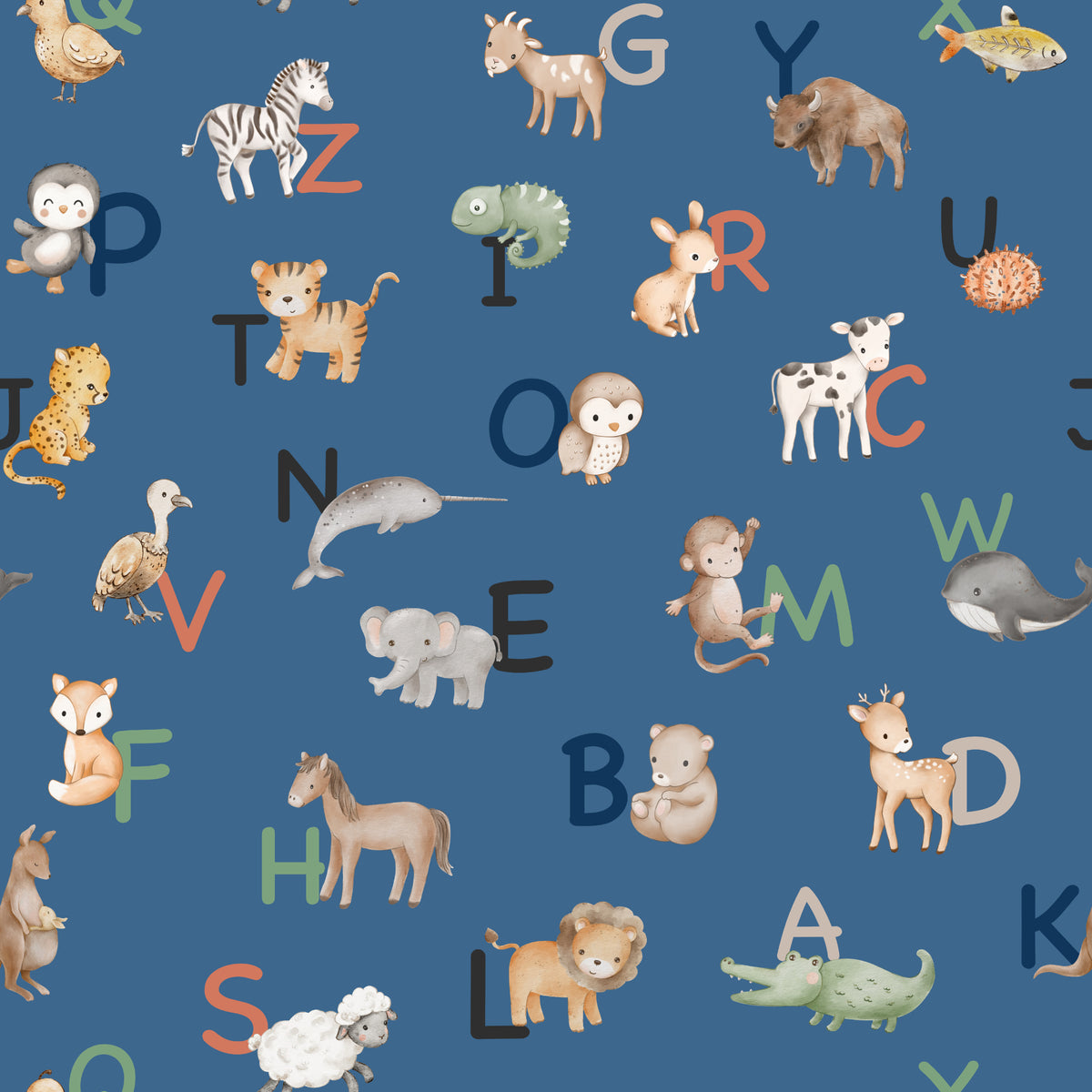 Alphabet Animals English – Blue - Family Fabrics B.V.
