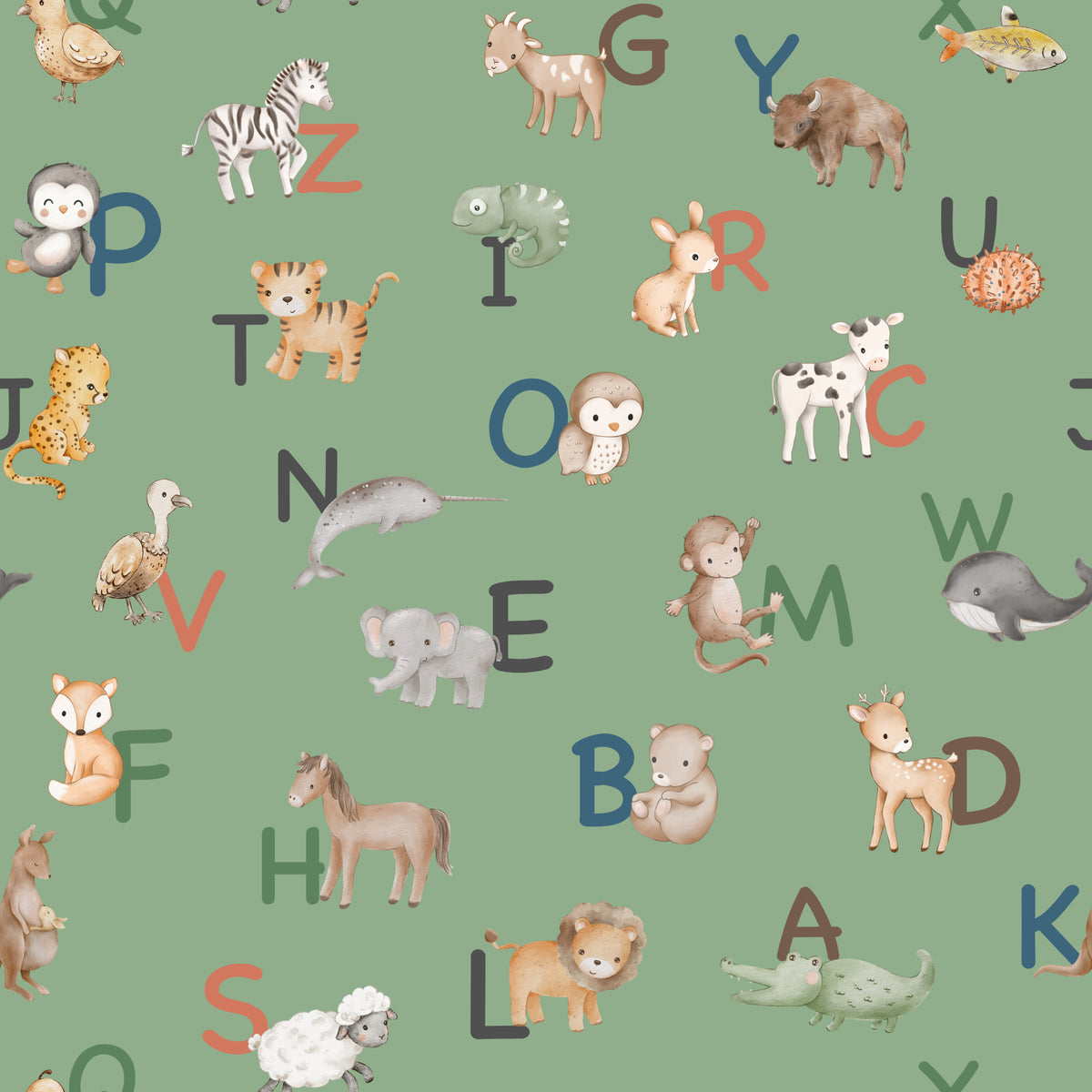 Alphabet Animals English – Green - Family Fabrics B.V.
