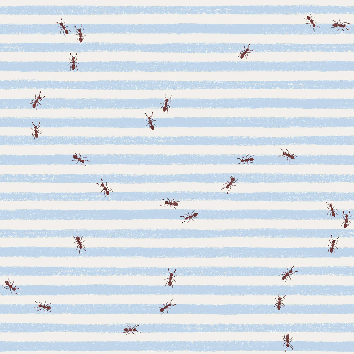 Fabric sample of Ants Stripe Sky by Family Fabrics B.V., featuring a blue and white striped pattern on a 20x20 cm swatch.