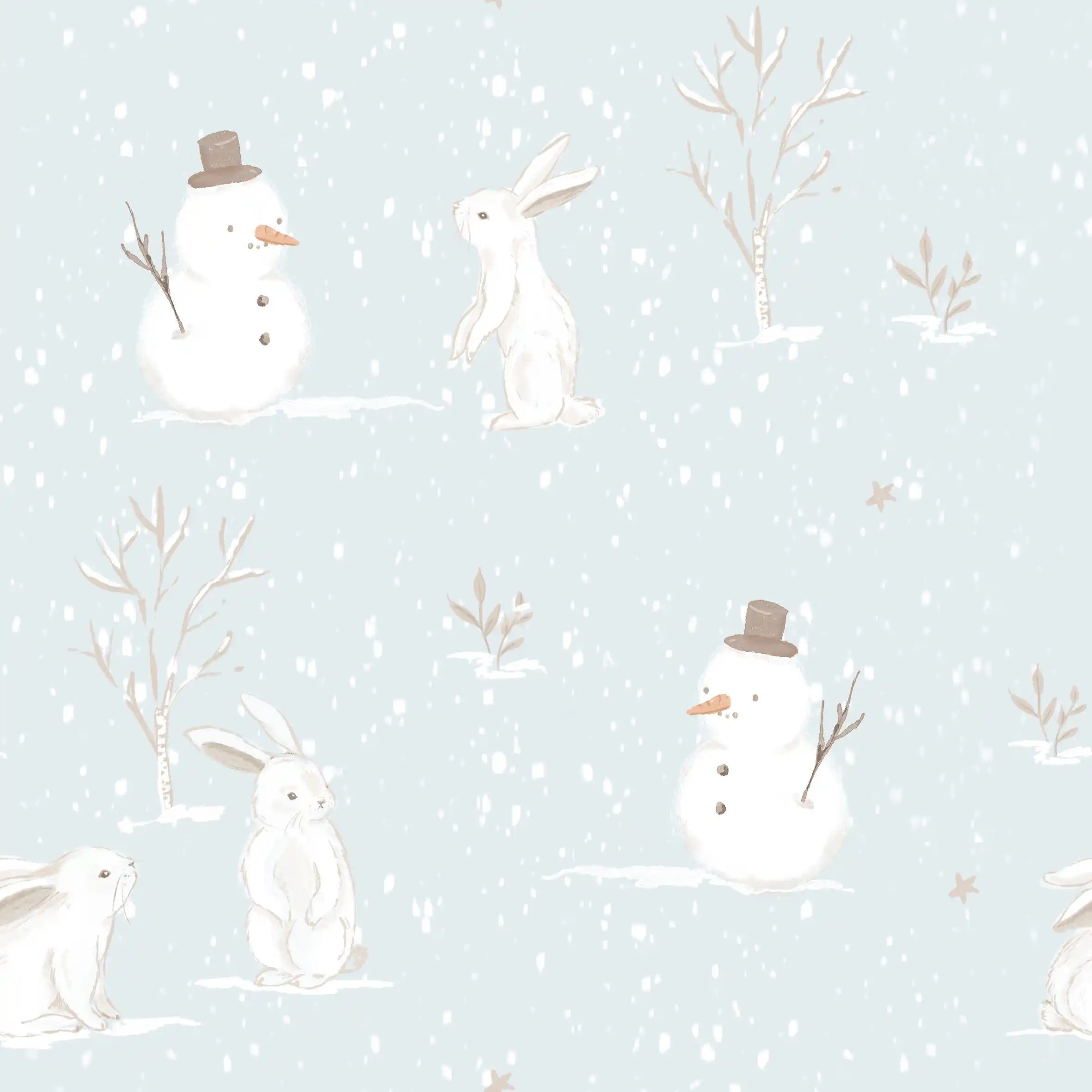 Rabbits In Winter Light Blue - Family Fabrics B.V.
