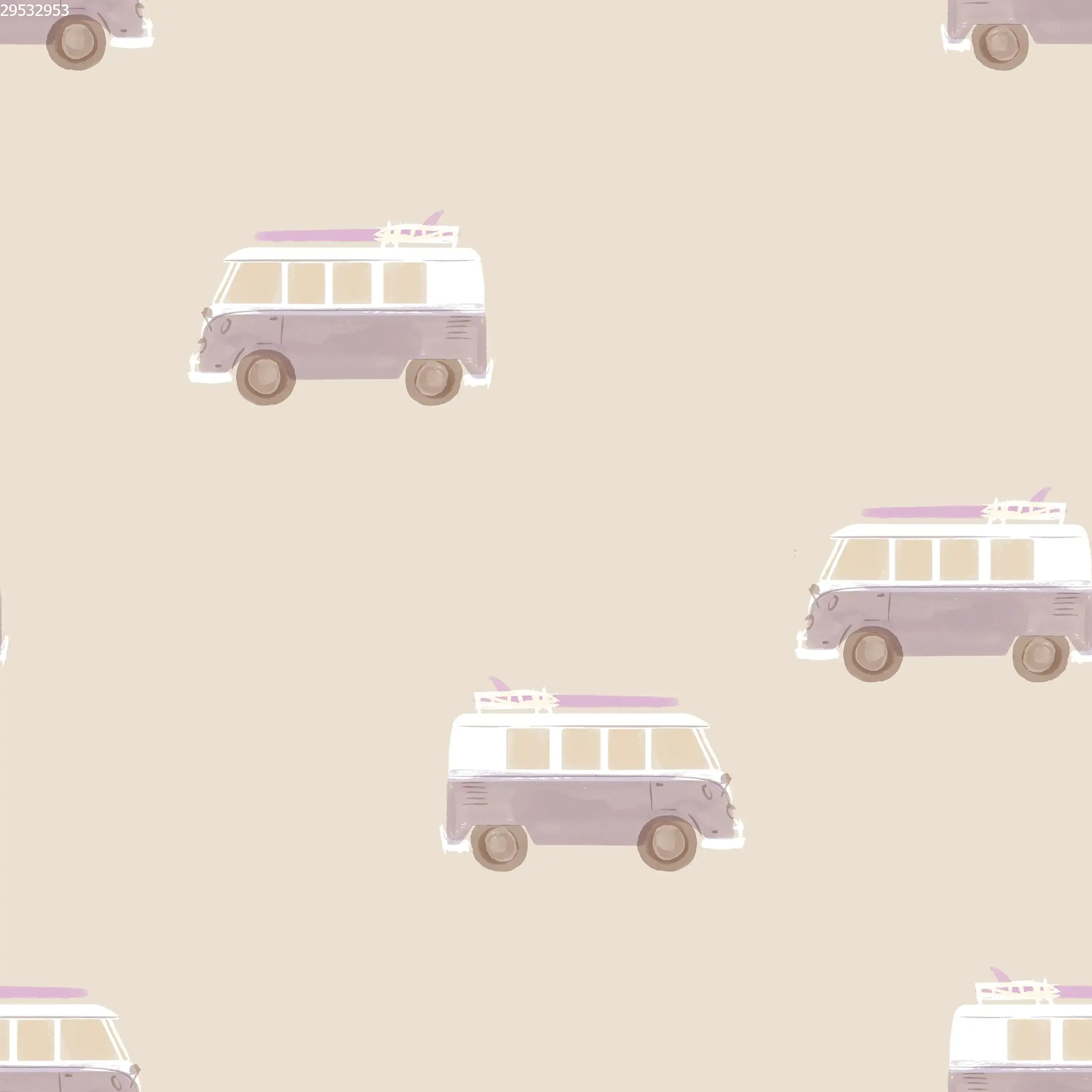 Camper Van Purple Beige Medium - Family Fabrics B.V.