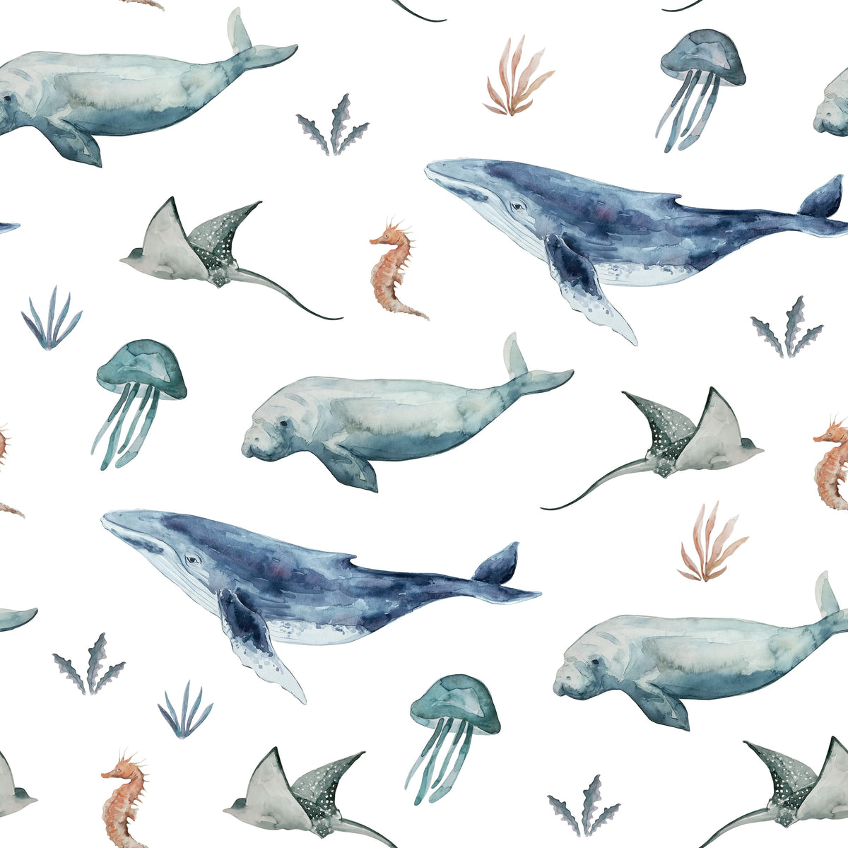 Premium jersey fabric featuring deep sea life print with colorful fish and coral from Family Fabrics B.V.