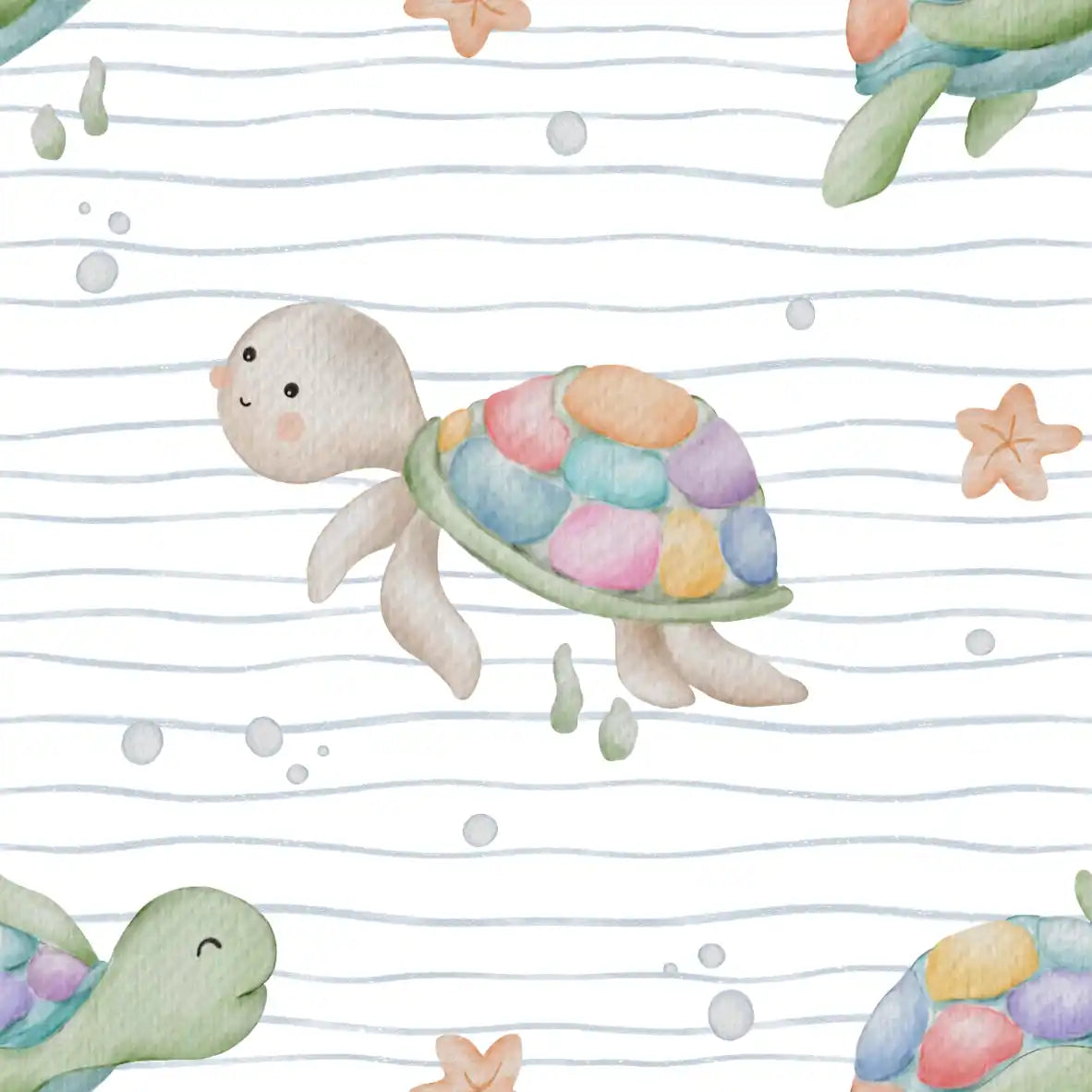 Rainbow Turtles White Waves - Family Fabrics B.V.