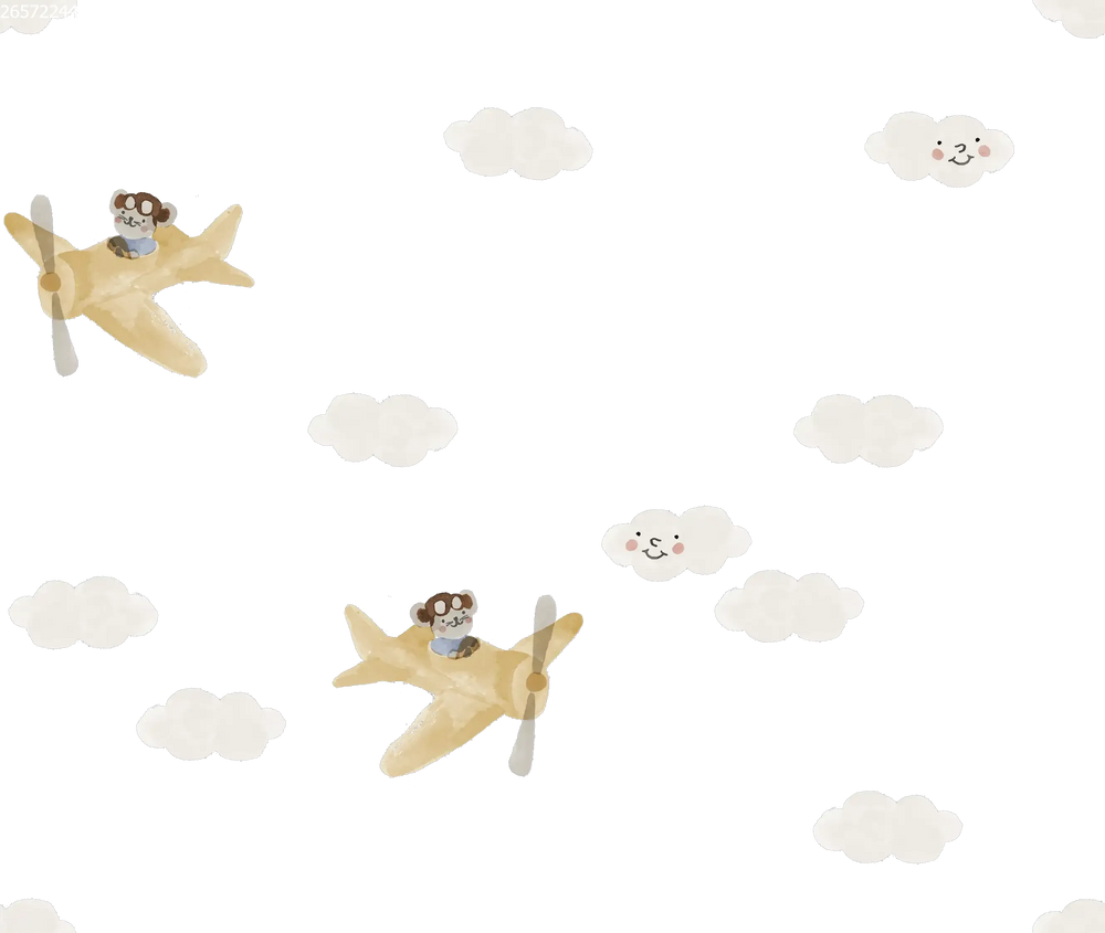 Fantasy Airplane Yellow on Off White