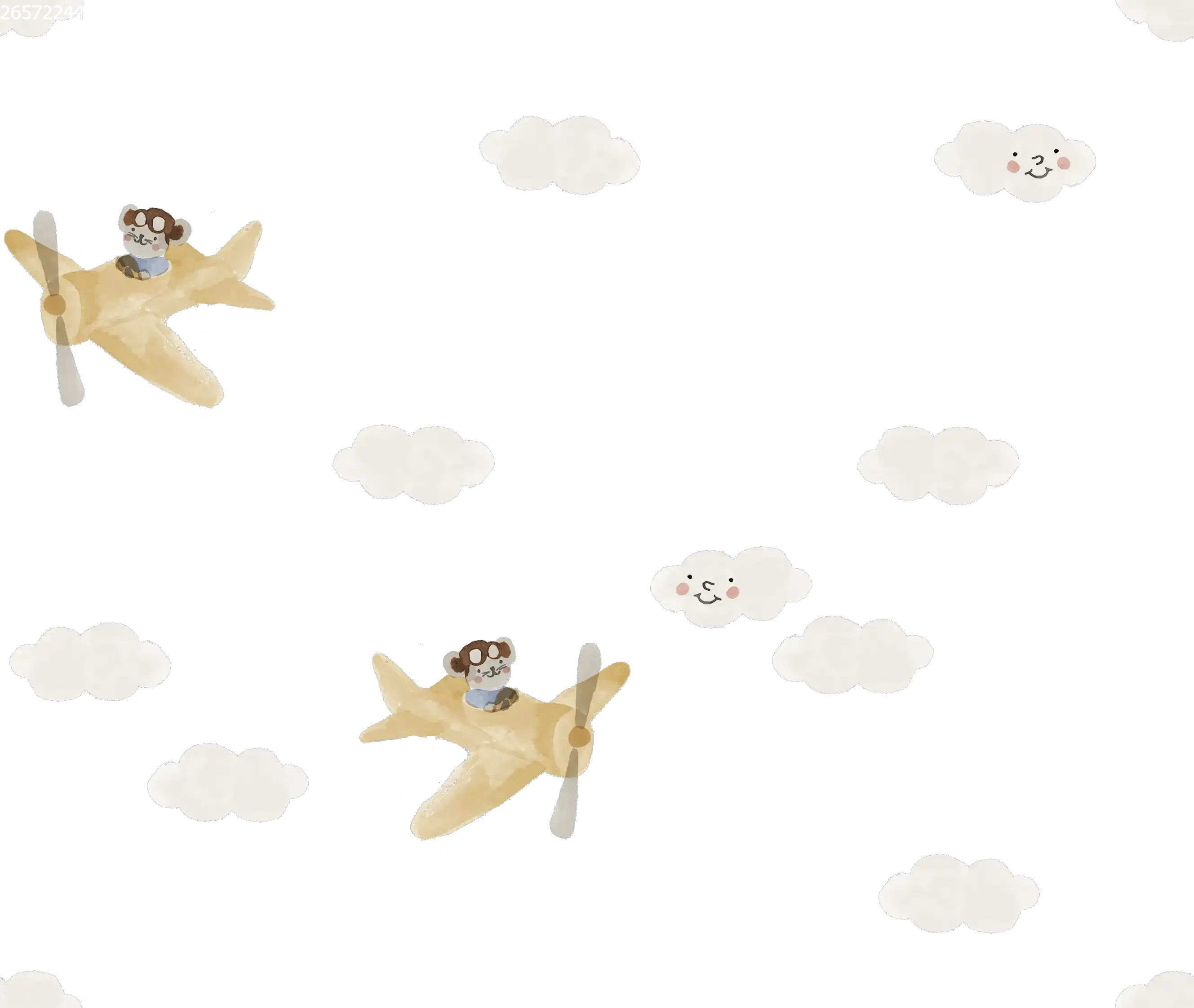 Fantasy Airplane Yellow on Off White