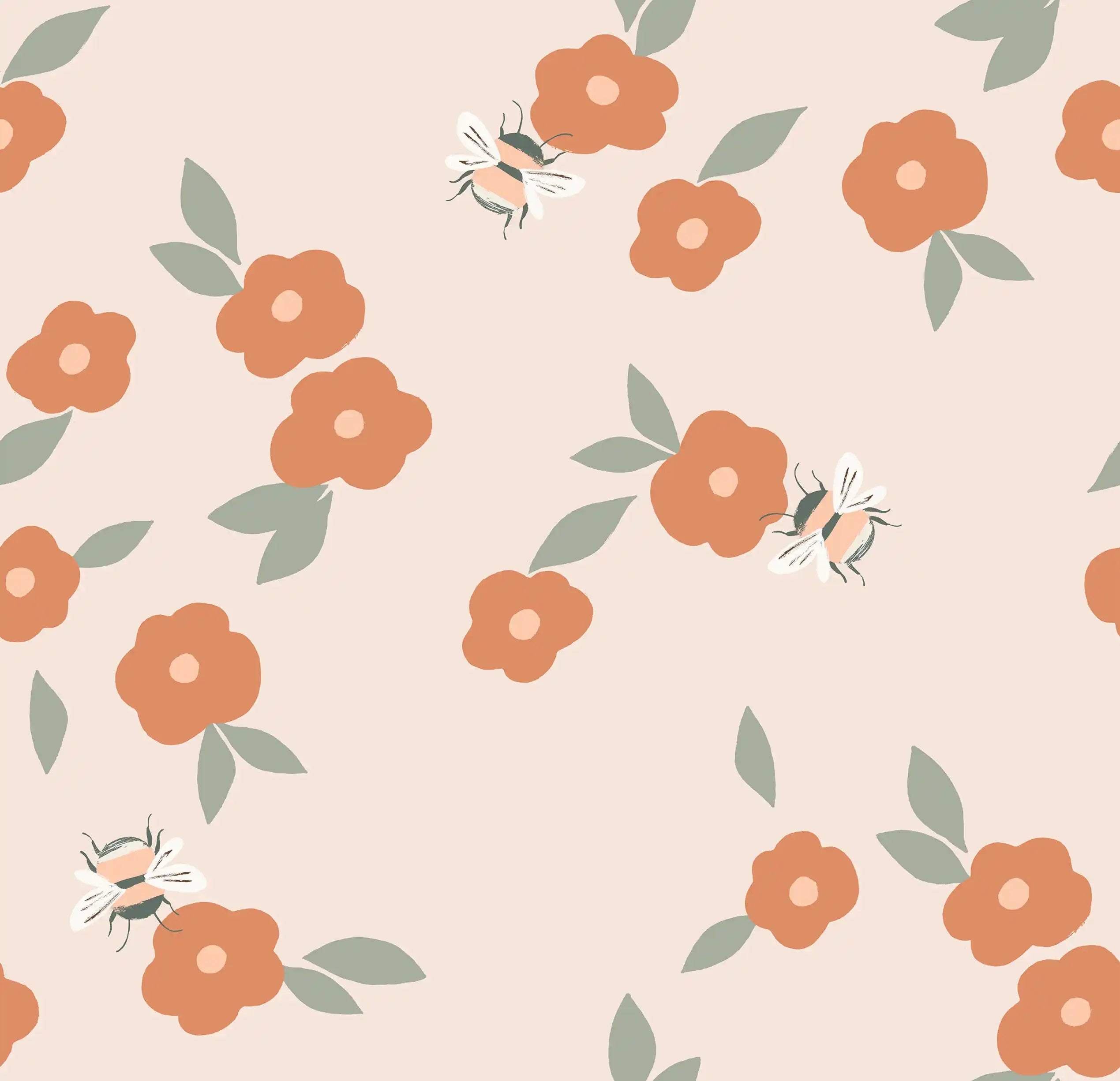 Bees and Flowers Peach
