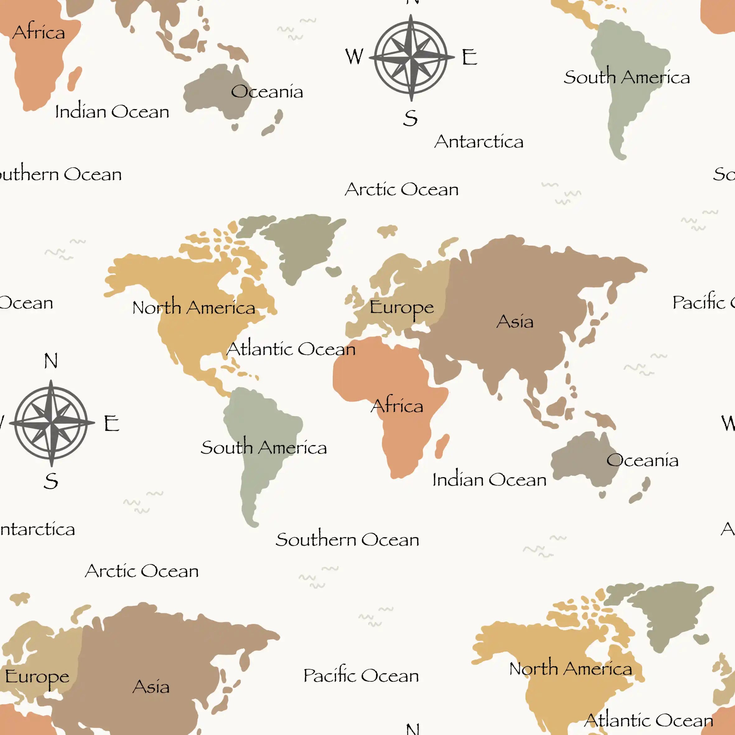 World Map Warm Offwhite