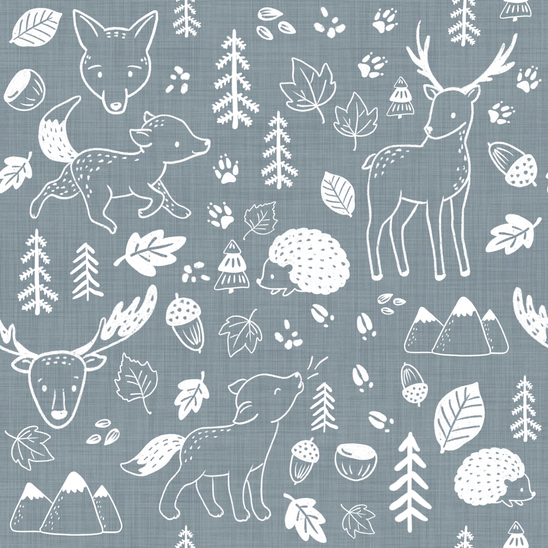 Forest Doodle Blue Linen