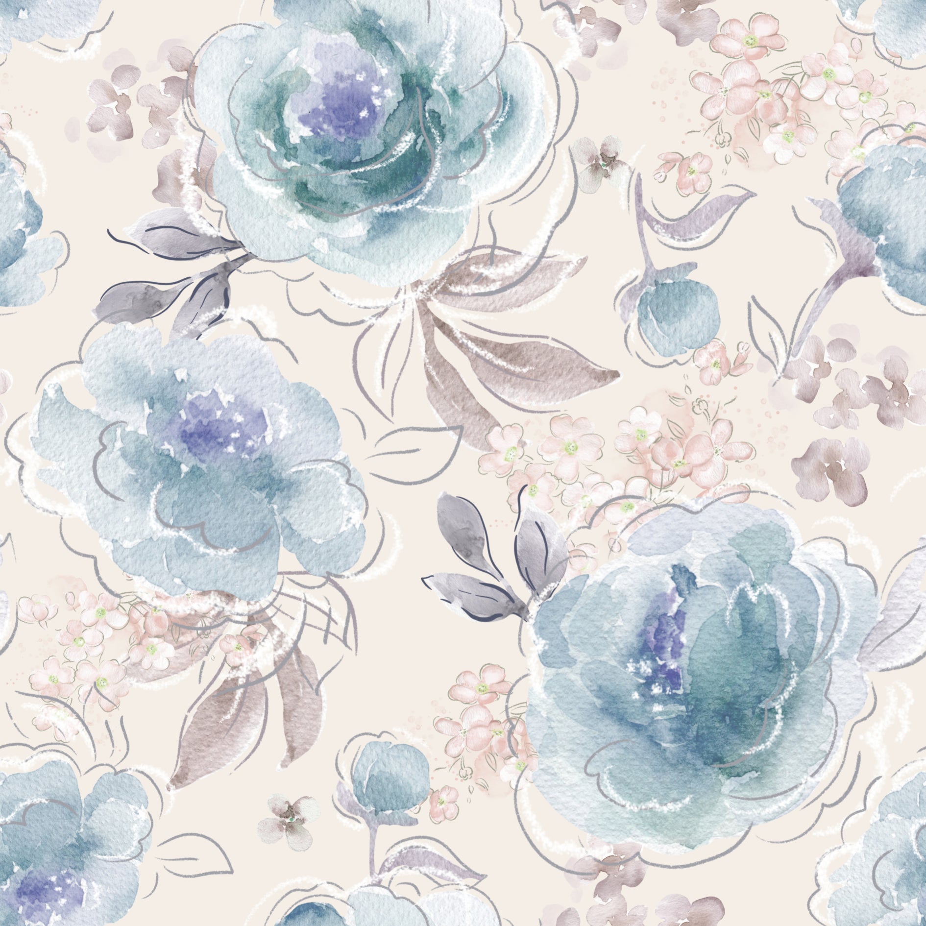 Floral Daria Turquoise Beige