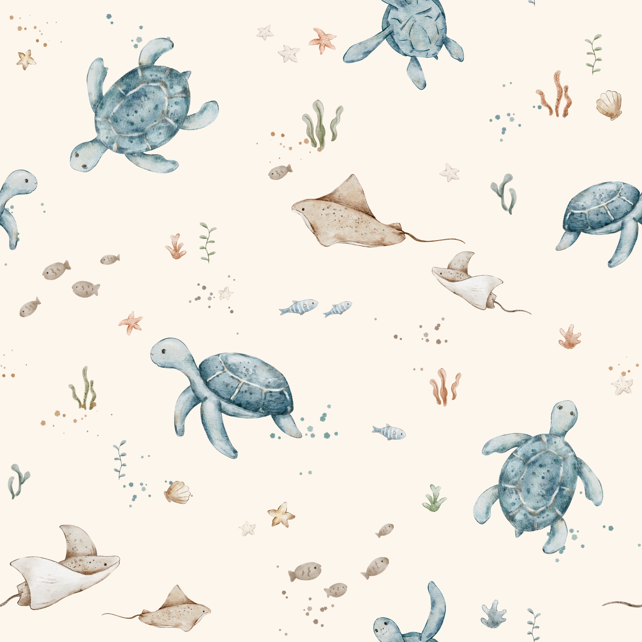 Turtle Land Teal Ivory