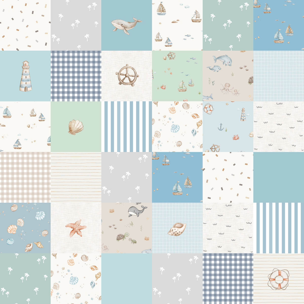 Patchwork Ocean – 5cm Squares - Family Fabrics B.V.