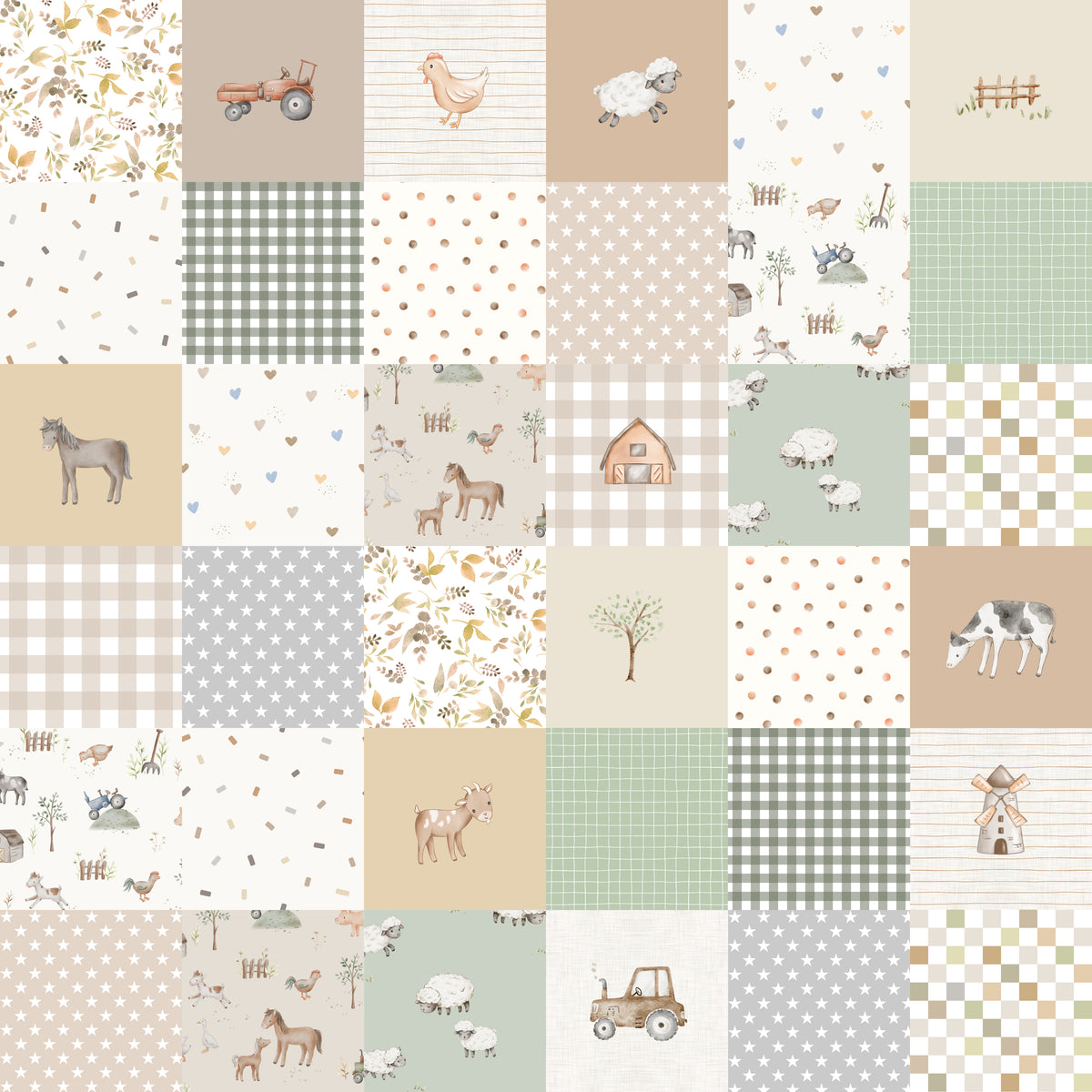 Patchwork Farm – 5cm Squares - Family Fabrics B.V.