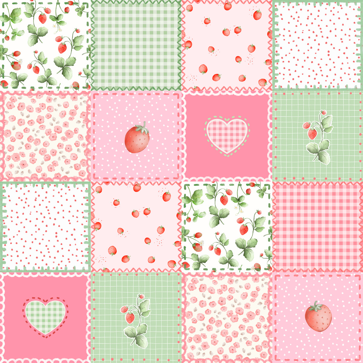 Patchwork Strawberry – 10cm Squares - Family Fabrics B.V.