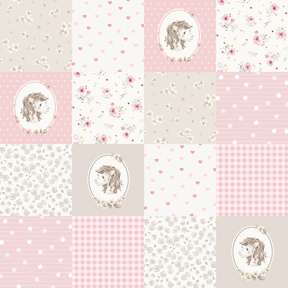 Patchwork Amber Horse – Pink – 10cm Squares