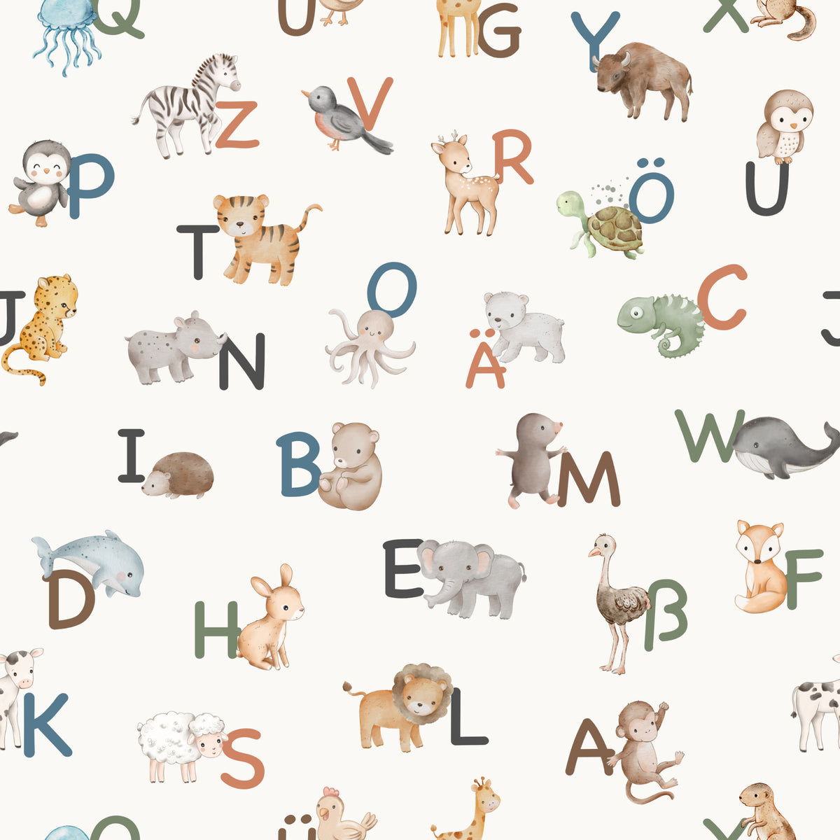 ABC Alphabet Tiere Deutsch – Off White - Family Fabrics B.V.