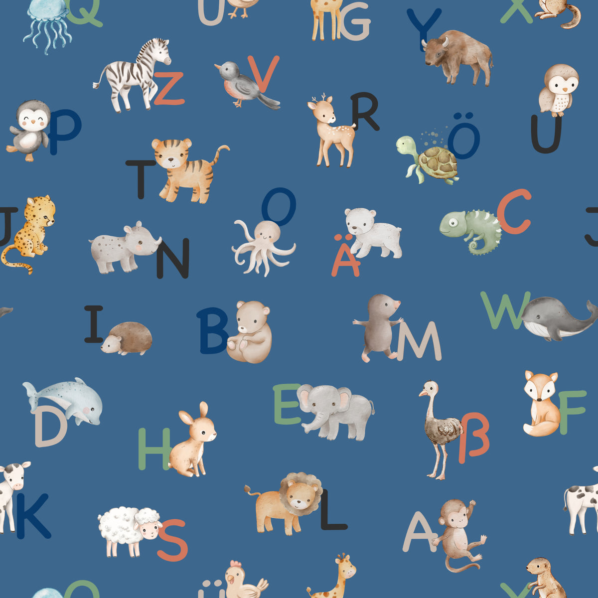 ABC Alphabet Tiere Deutsch – Blue - Family Fabrics B.V.