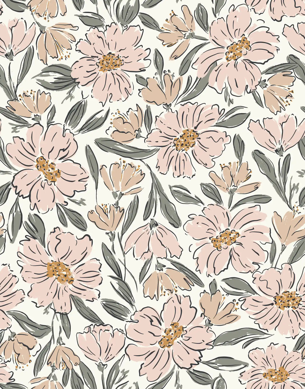 Fallen Blooms Peach Pink Sage Green