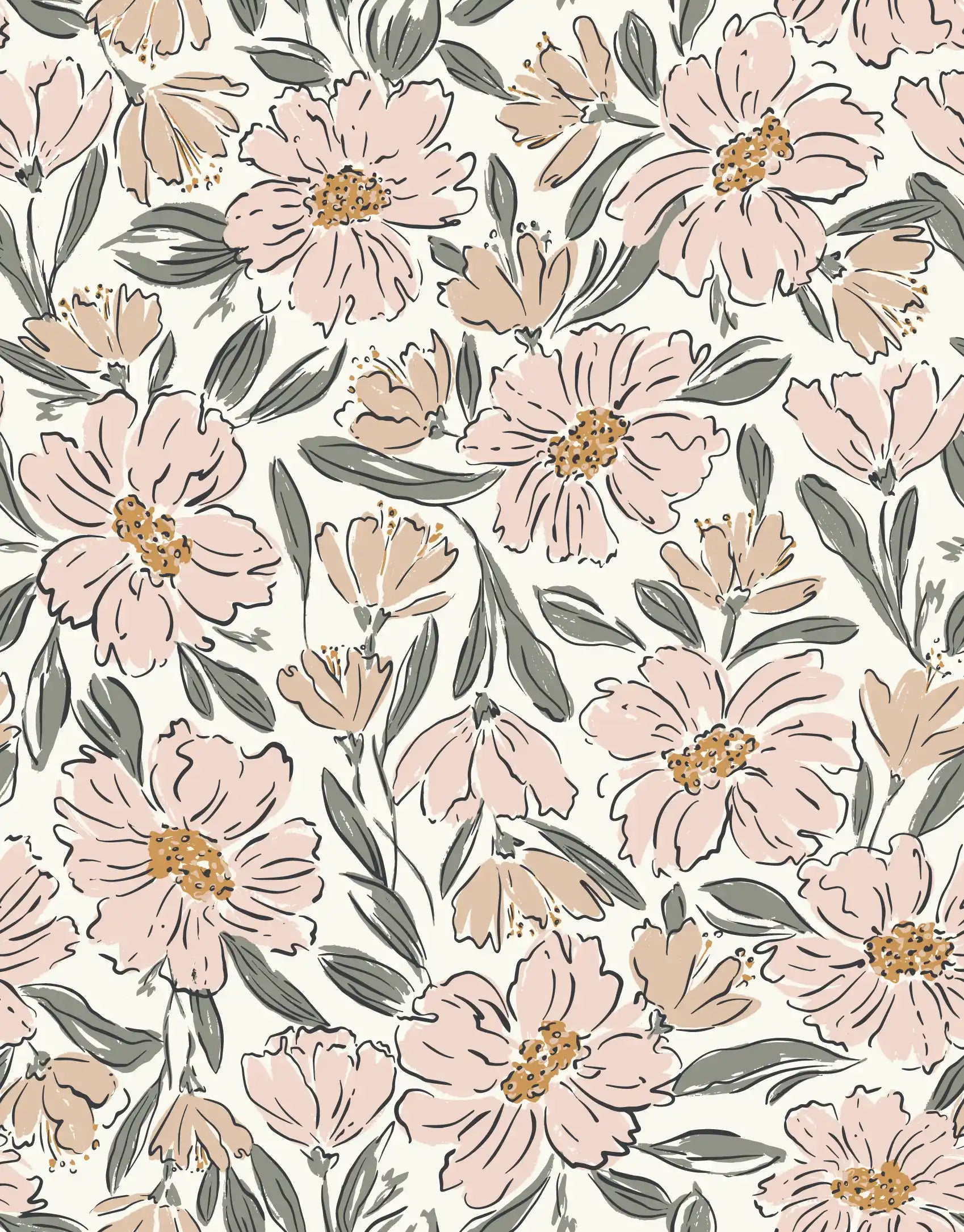 Fallen Blooms Peach Pink Sage Green