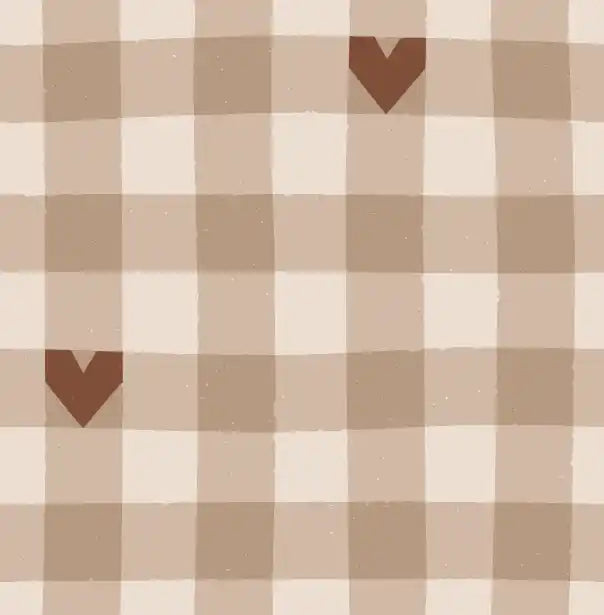 Mini Gingham Check Brown with Hearts
