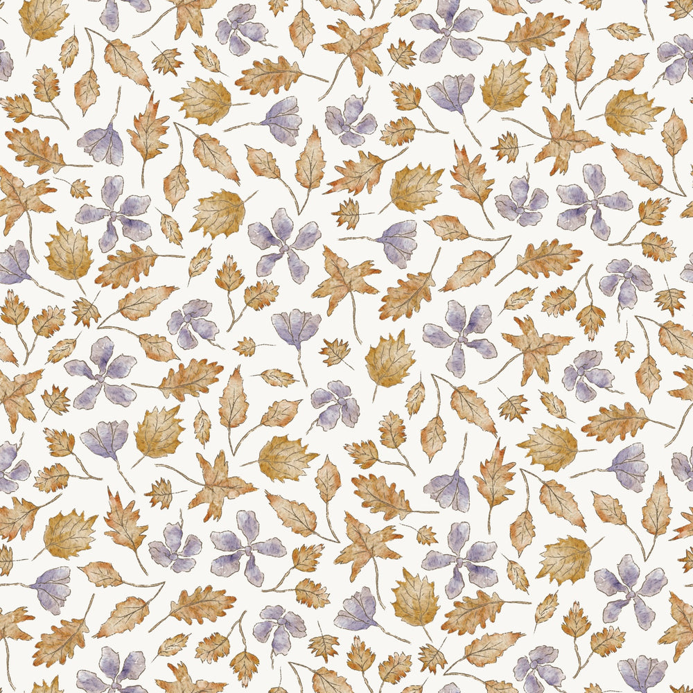 Autumn Leaves Purple Flowers OffWhite