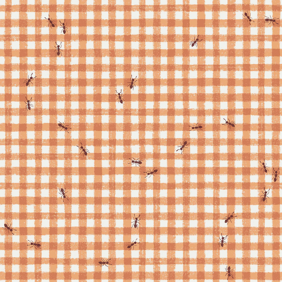 Ants Picnic Apricot fabric by Family Fabrics B.V., 20x20 inch colorful printed textile with ants and picnic design.
