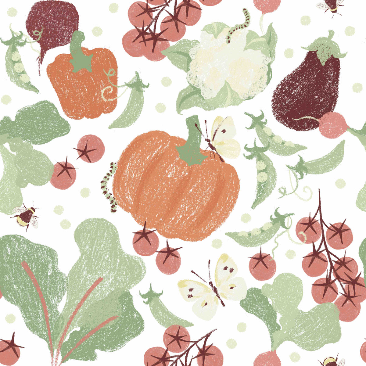 Close-up of Autumn Harvest White fabric by Family Fabrics B.V., showing its detailed white and autumn-themed pattern.