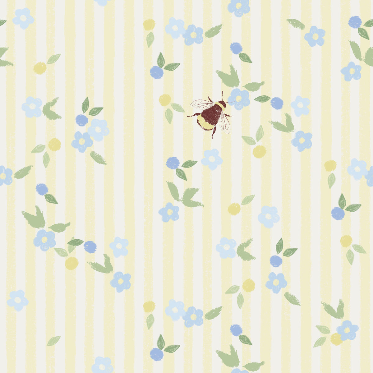 Ditsy Stripe Lemon printed cotton fabric by Family Fabrics B.V., showing the full repeat of the pattern.