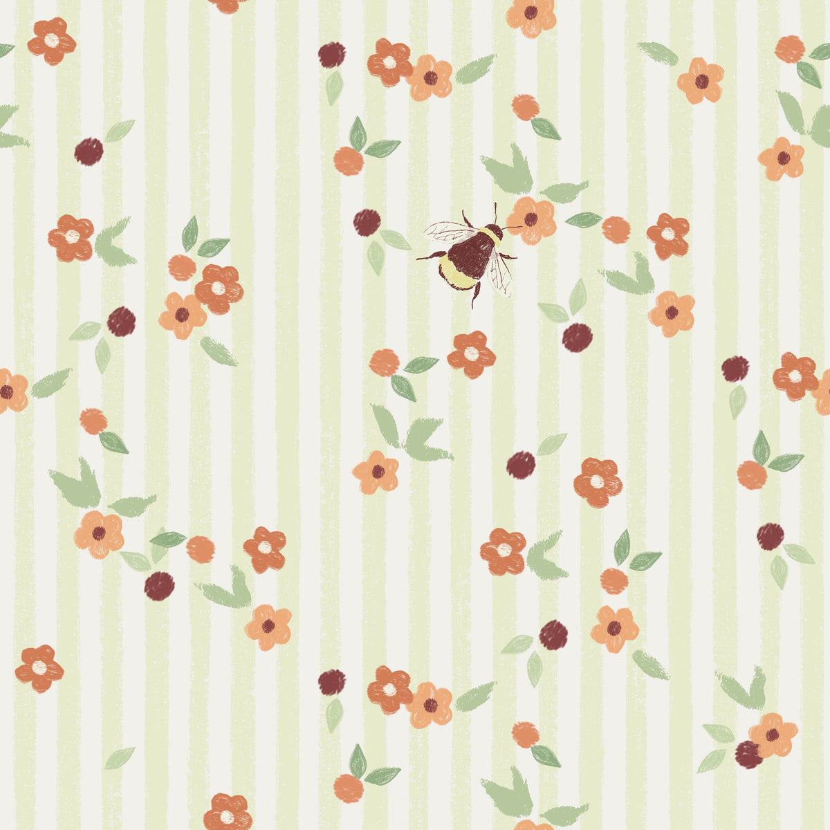 Ditsy Stripe Olive printed cotton fabric by Family Fabrics B.V., showing the full repeat of the pattern.