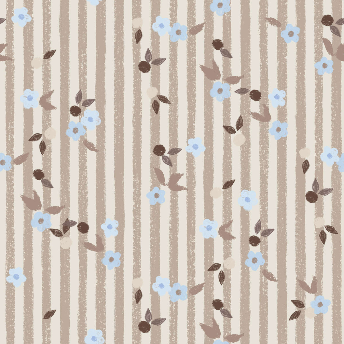 Ditsy Stripe Taupe printed cotton fabric by Family Fabrics B.V., showing the full repeat of the pattern.