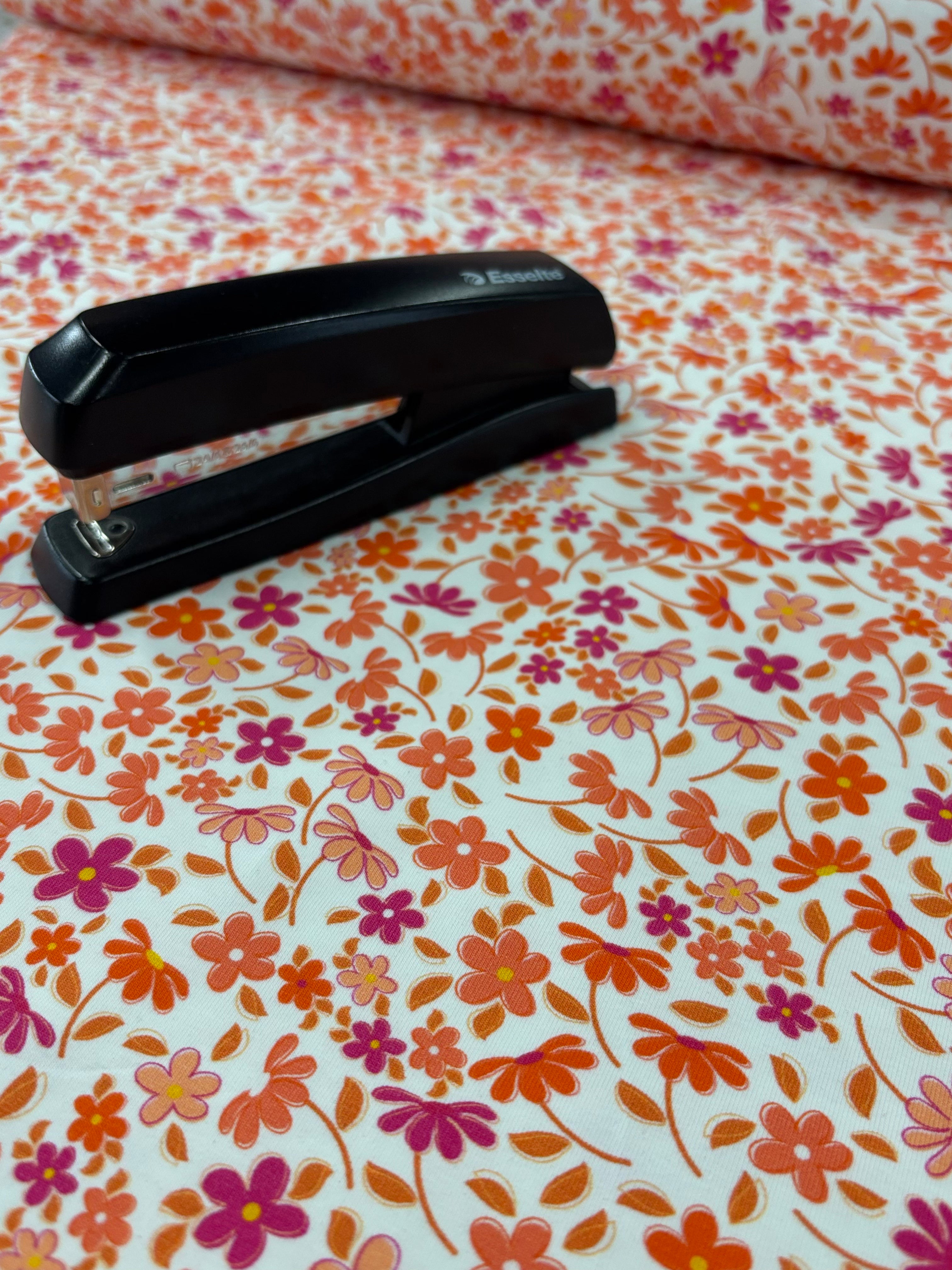 Orange Flowers Jersey - Per 50cm