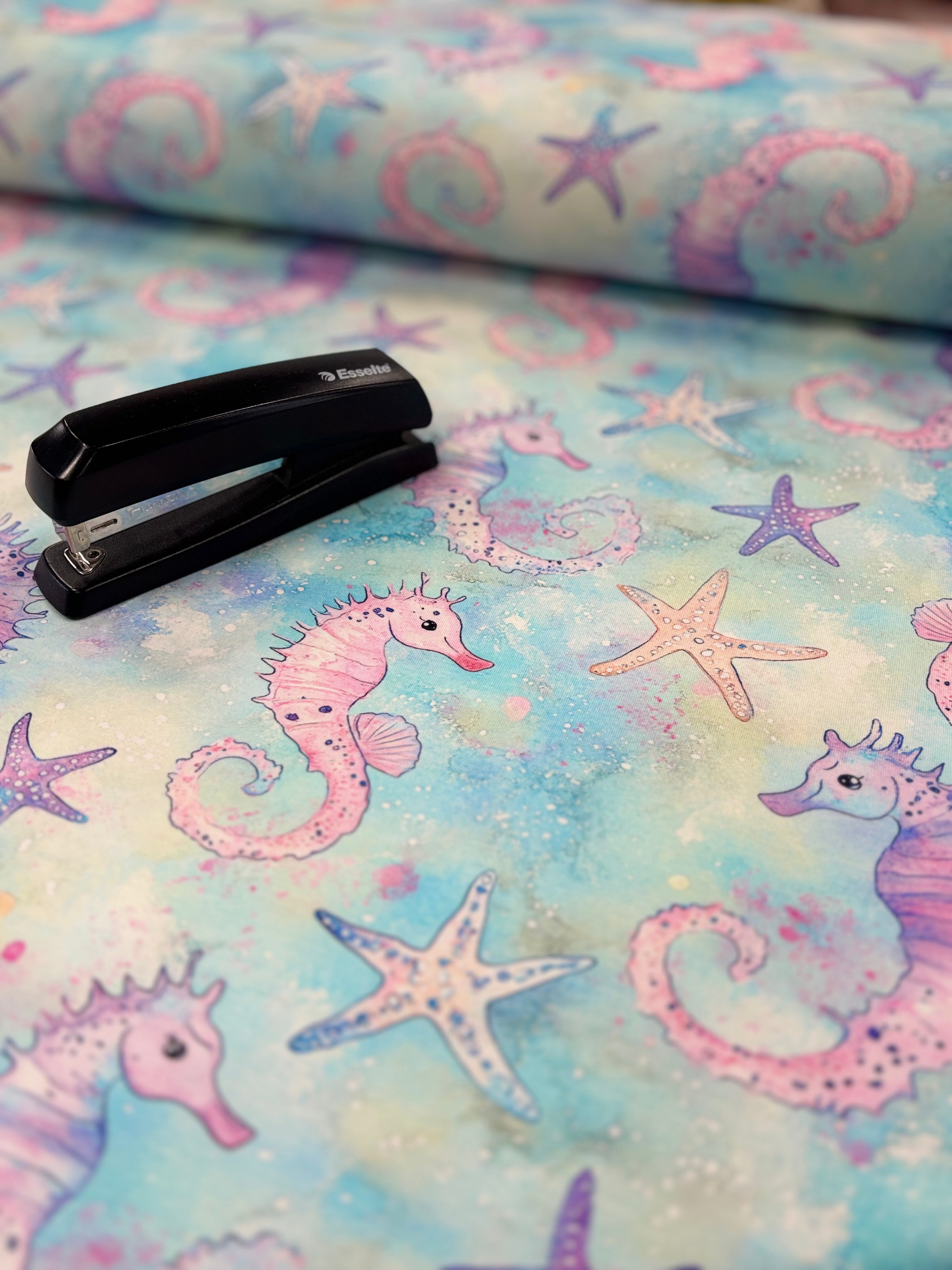 Aqua Seahorse Jersey - Per 50cm