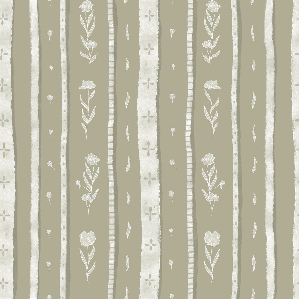 Kakhi Stripes White Flowers