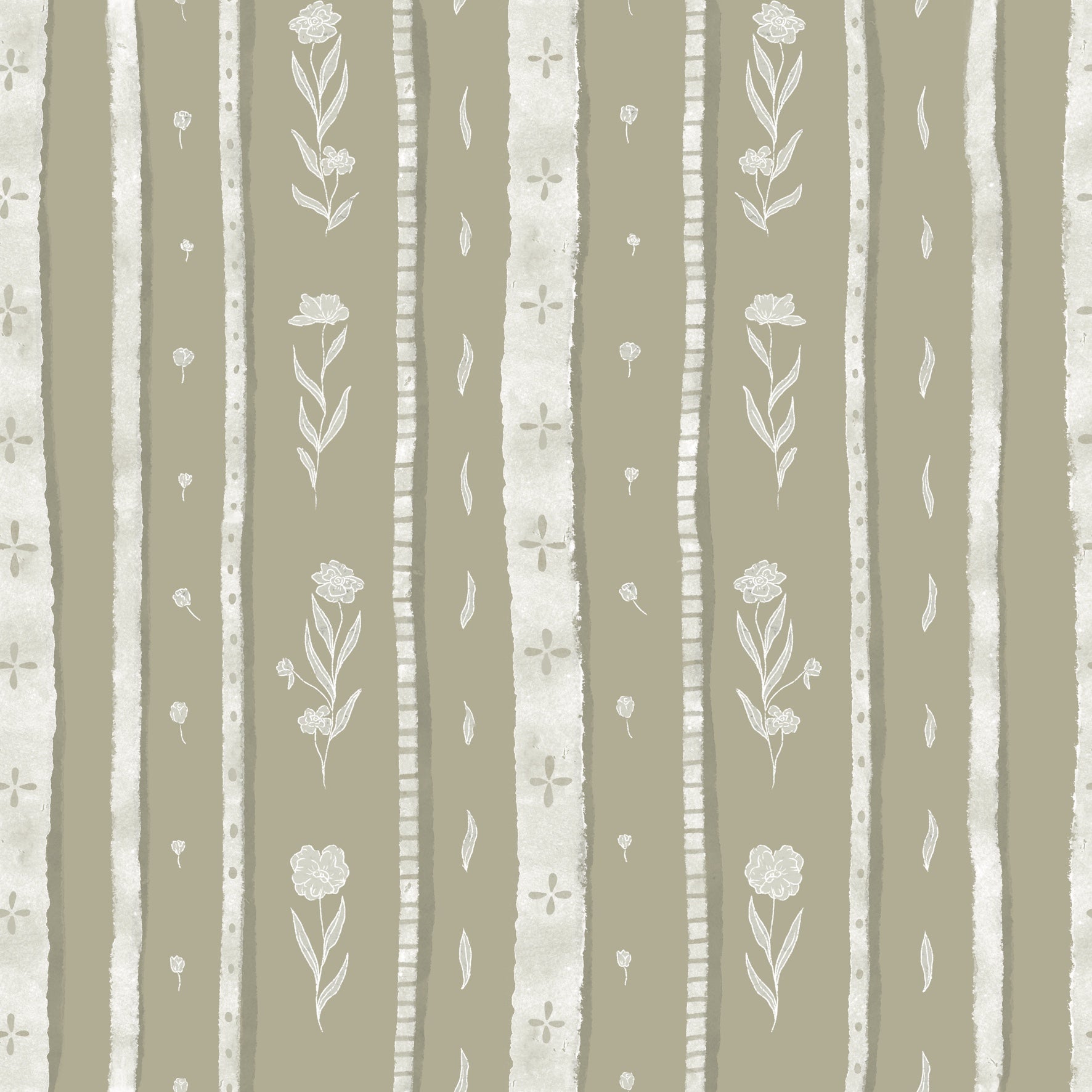 Kakhi Stripes White Flowers
