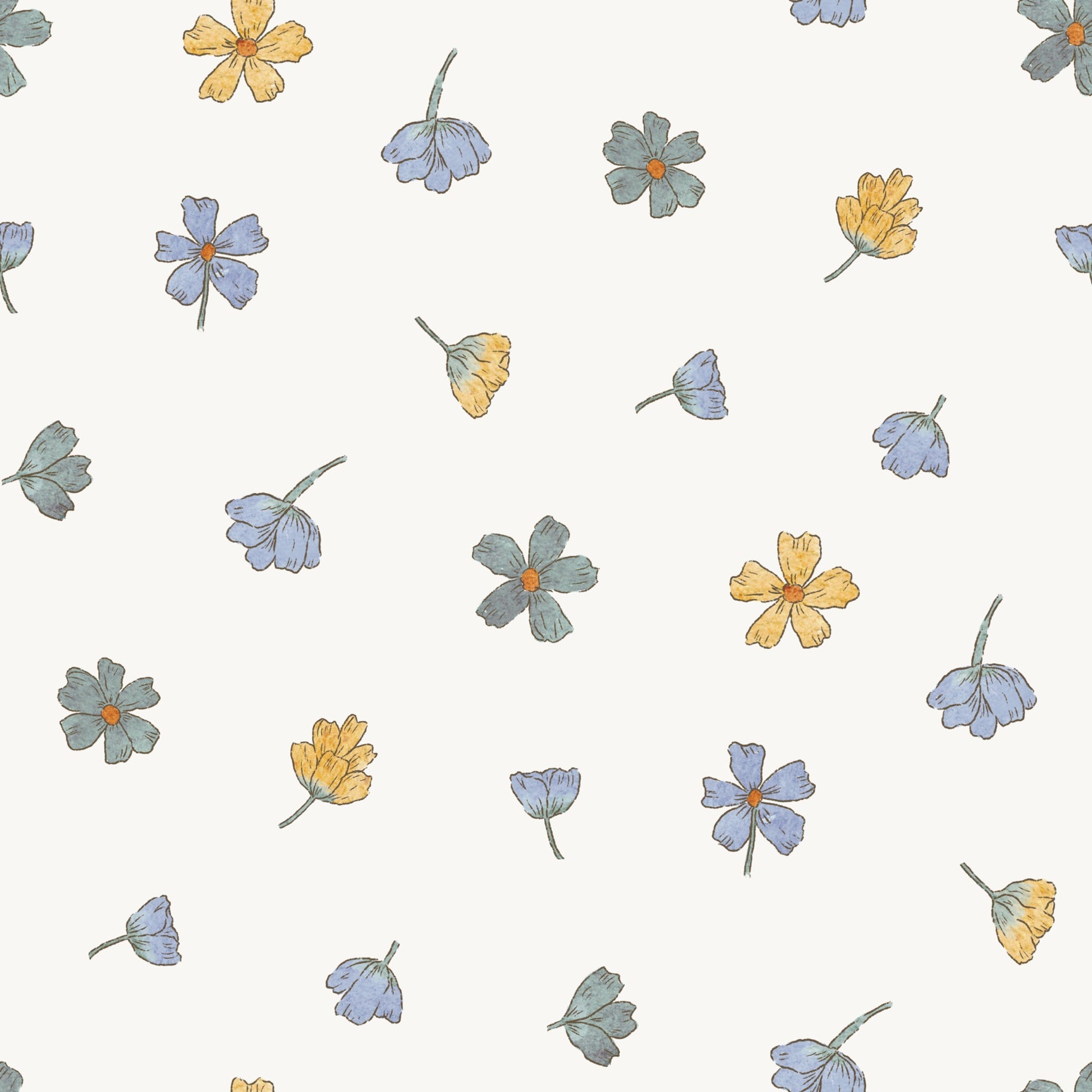 Summer Flowers Tossed Blue Yellow