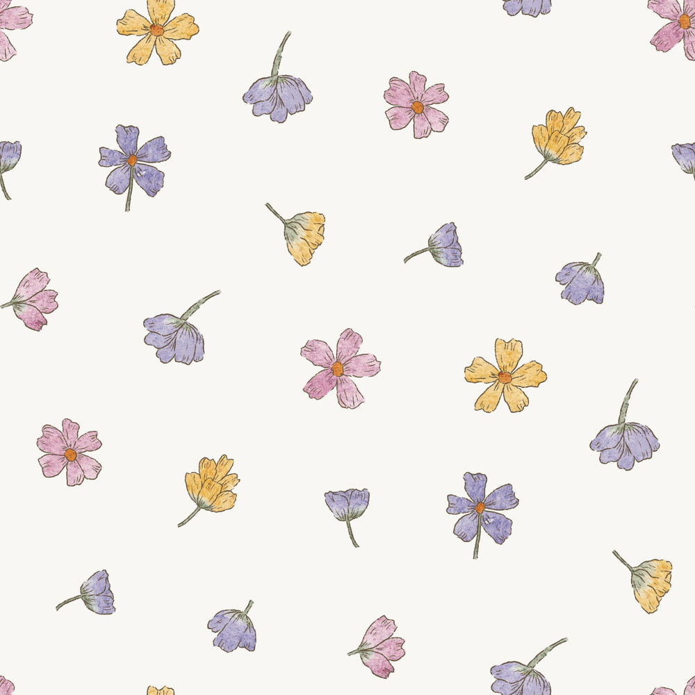 Summer Flowers Tossed Pink Purple Yellow