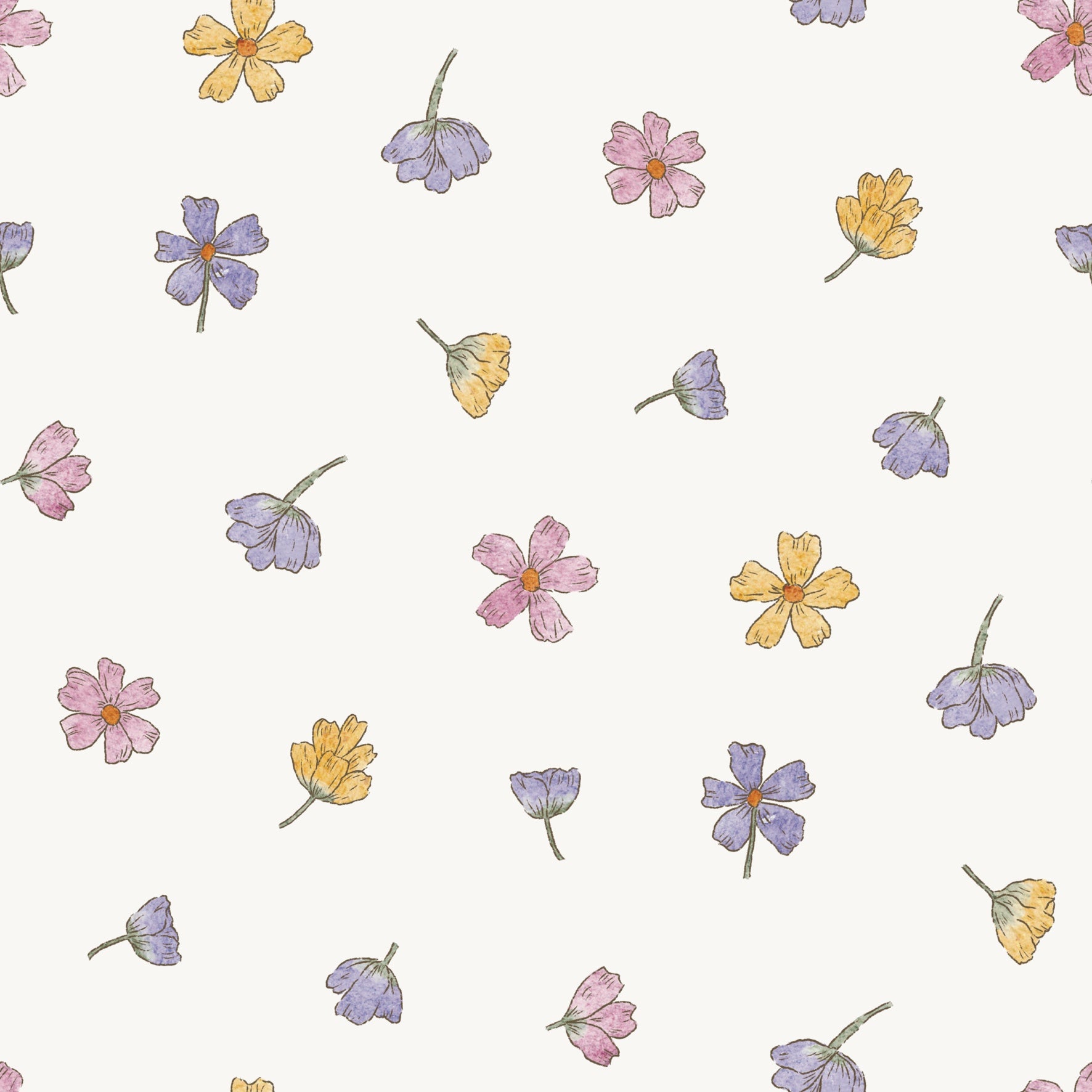 Summer Flowers Tossed Pink Purple Yellow