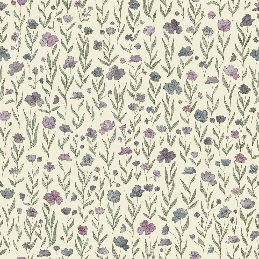 Watercolor Flowers Blue ish Purple