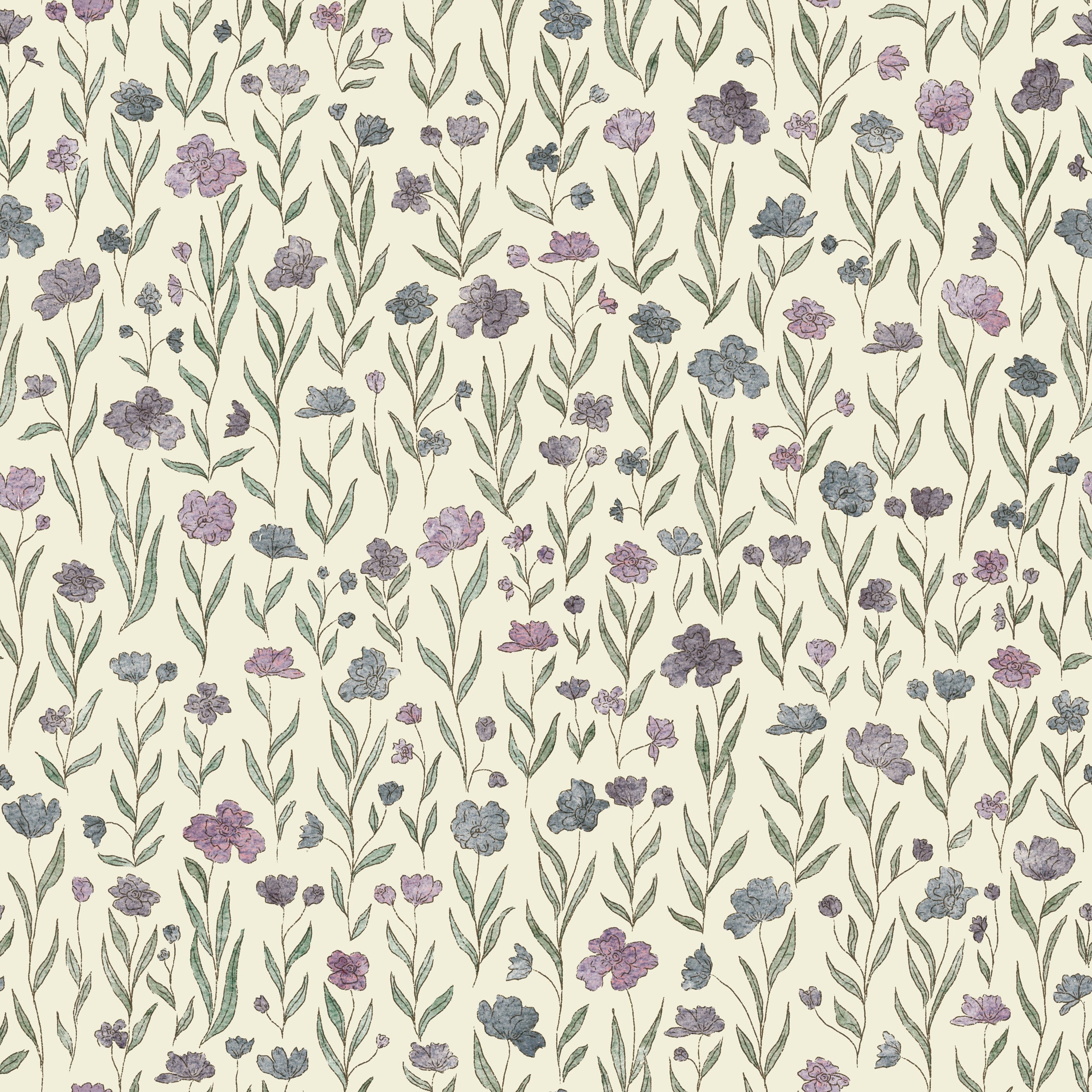 Watercolor Flowers Blue ish Purple