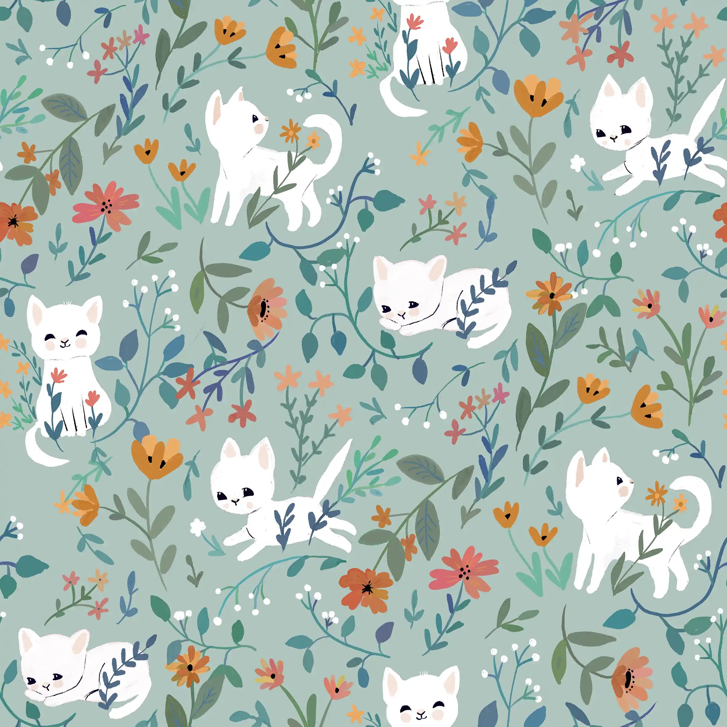 Garden Cats Mint - Family Fabrics B.V.