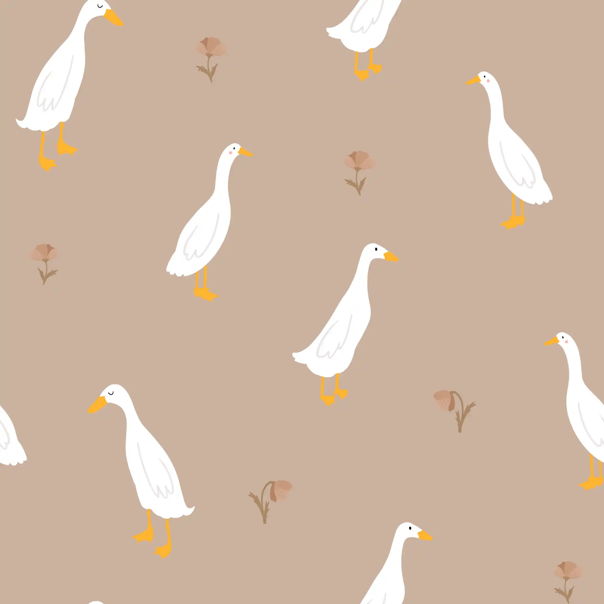 Goose and Flower Light Brown - Family Fabrics B.V.