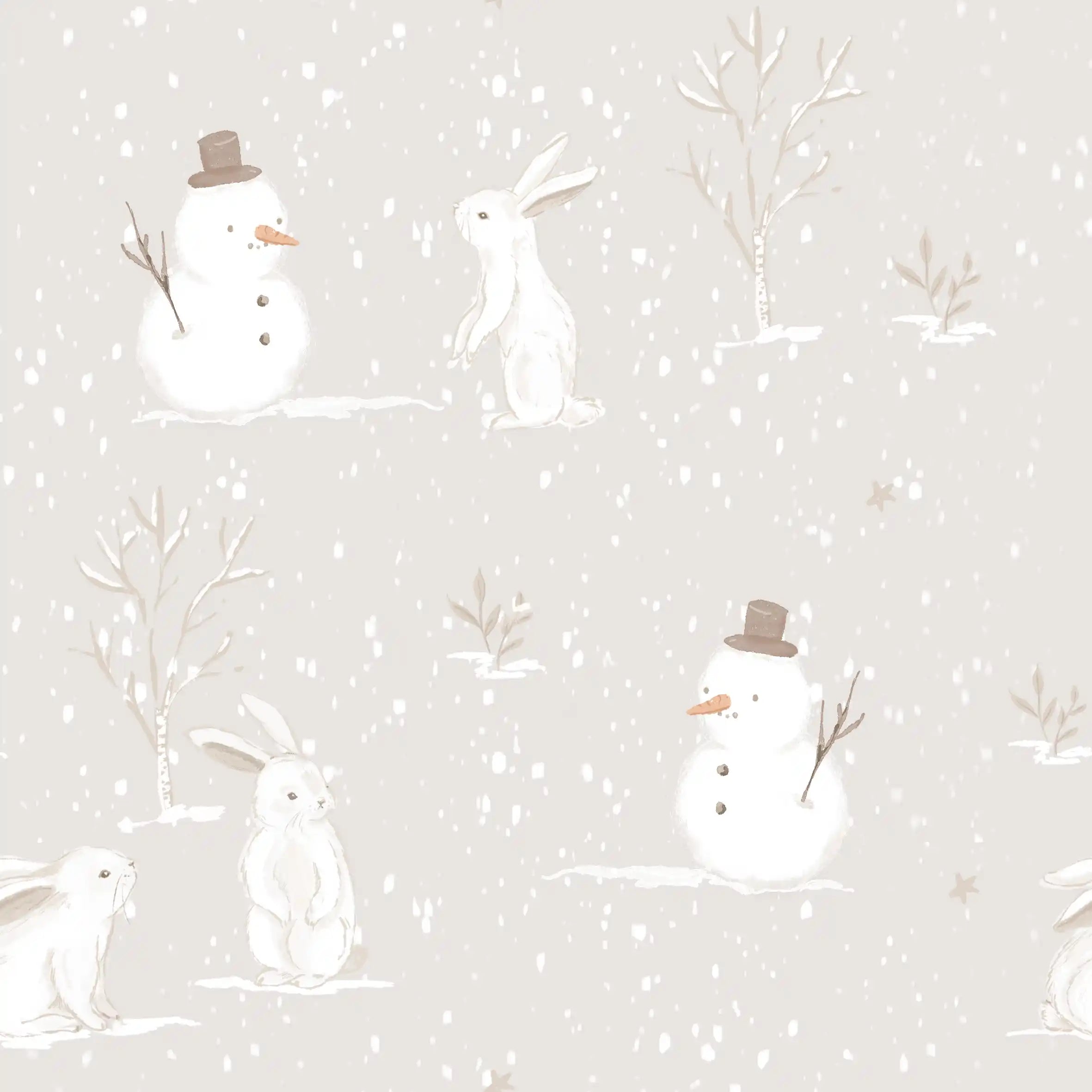 Rabbits In Winter Grey - Family Fabrics B.V.