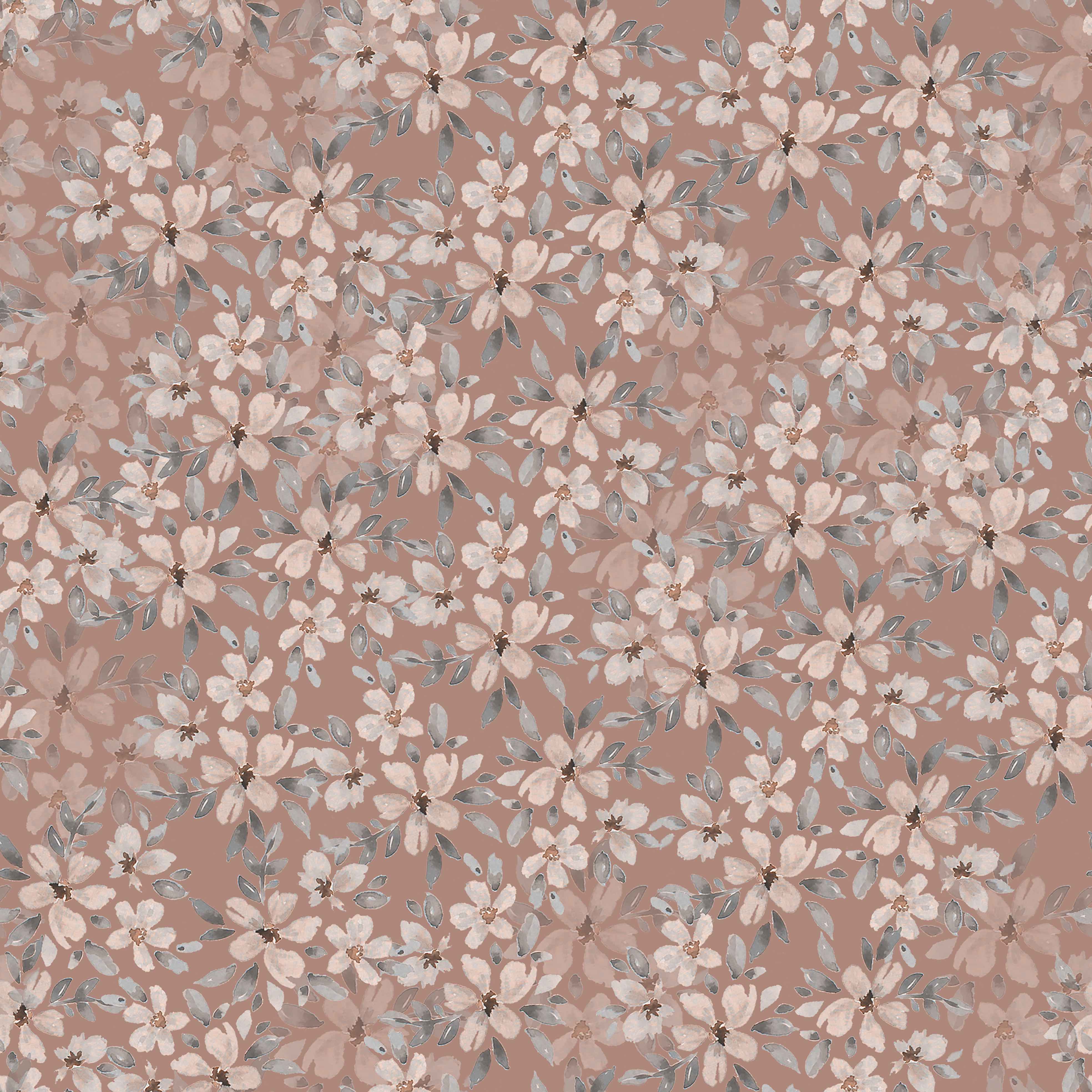 Retro Flowers Brown Turquoise - Family Fabrics B.V.