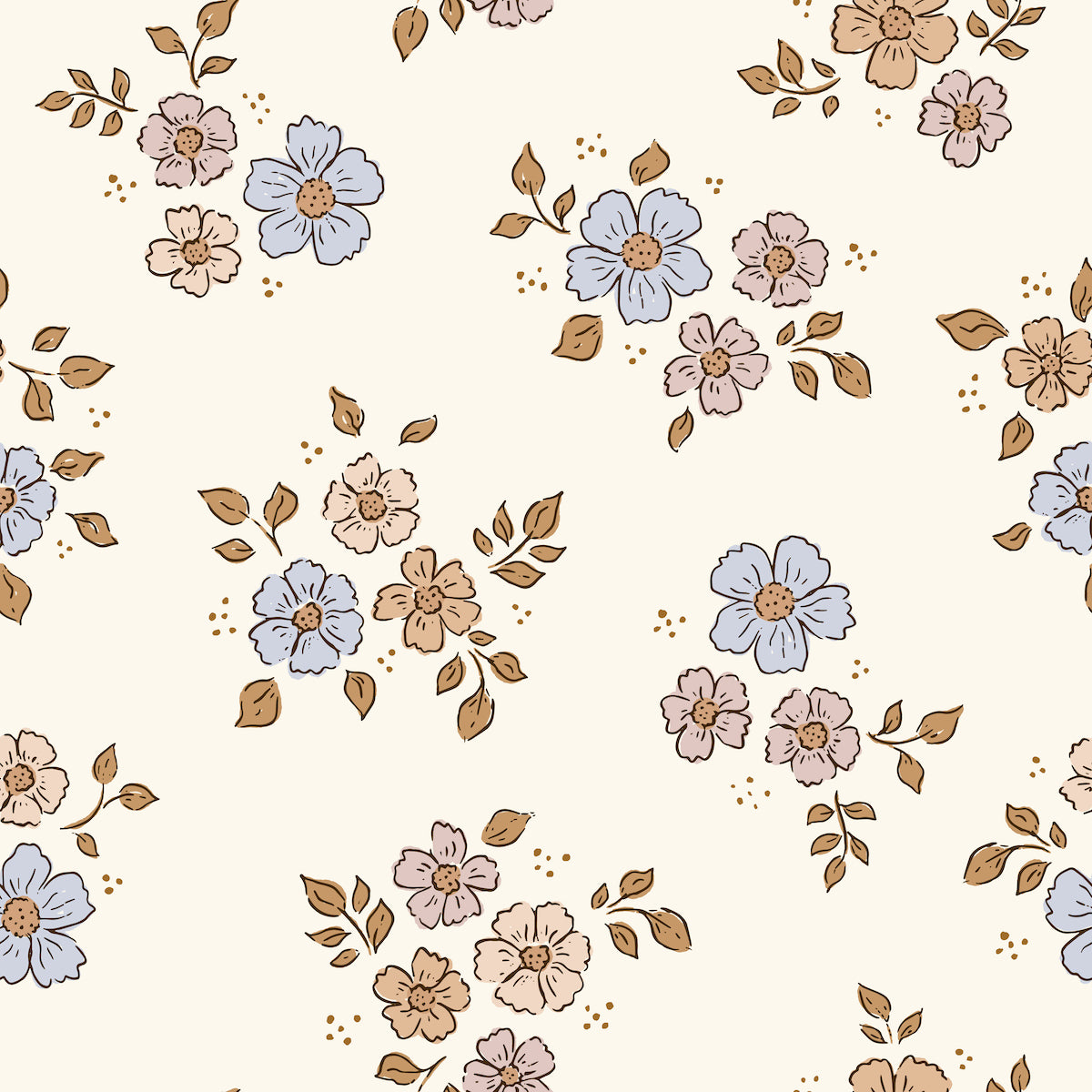 Boo flower dusty blue pink salmon - Family Fabrics B.V.