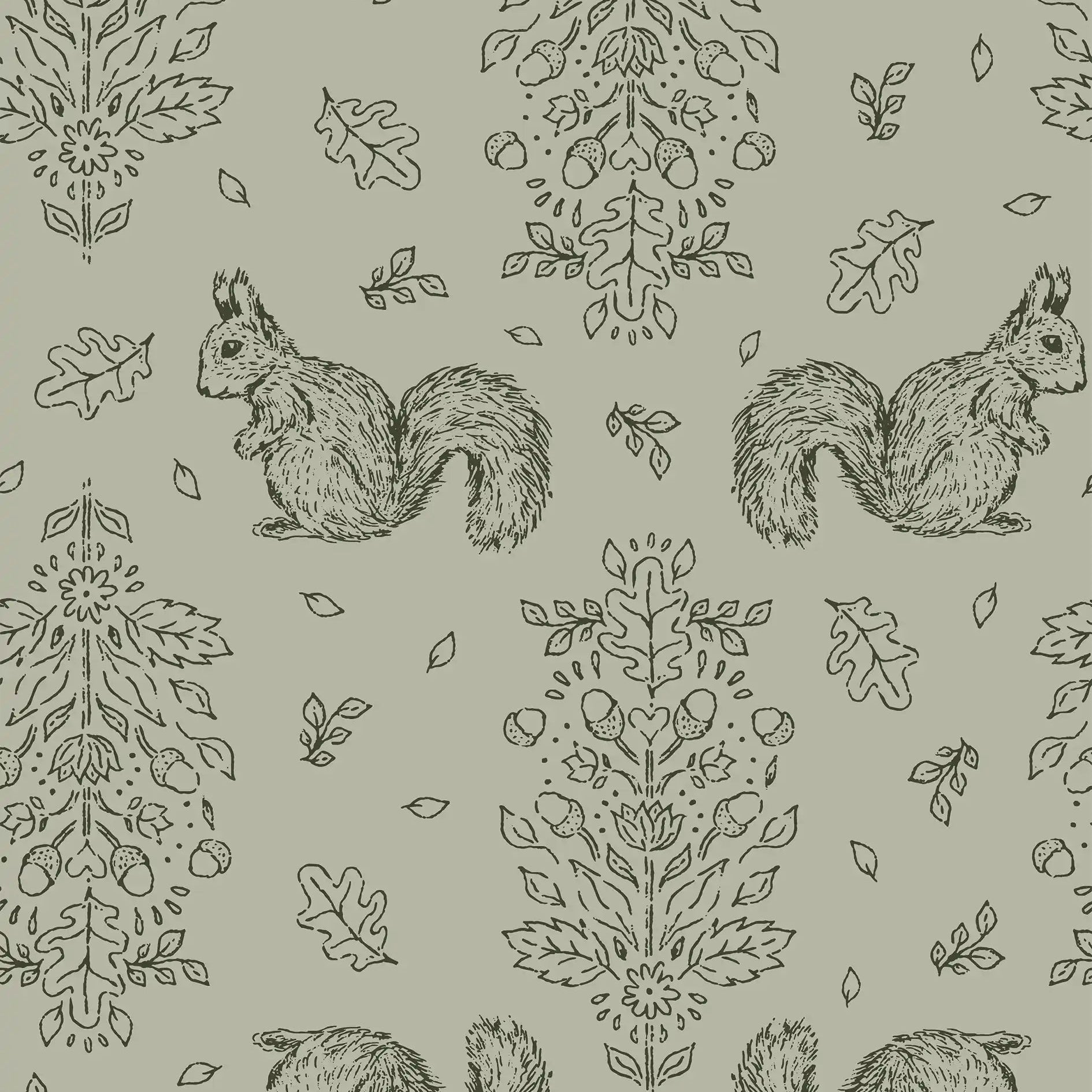 Floral Squirrel Green - Family Fabrics B.V.