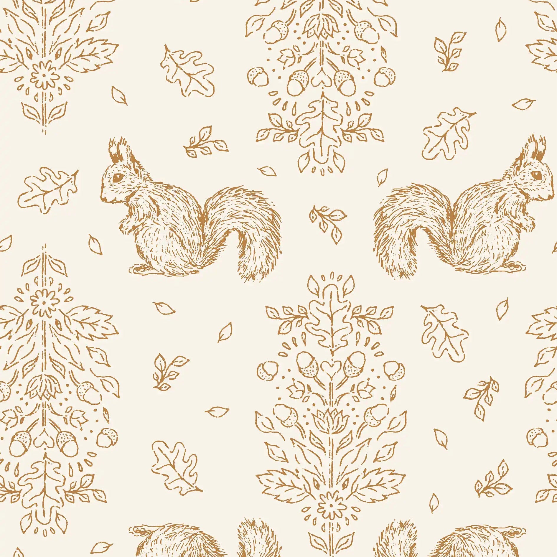 Floral Squirrel Ochre - Family Fabrics B.V.