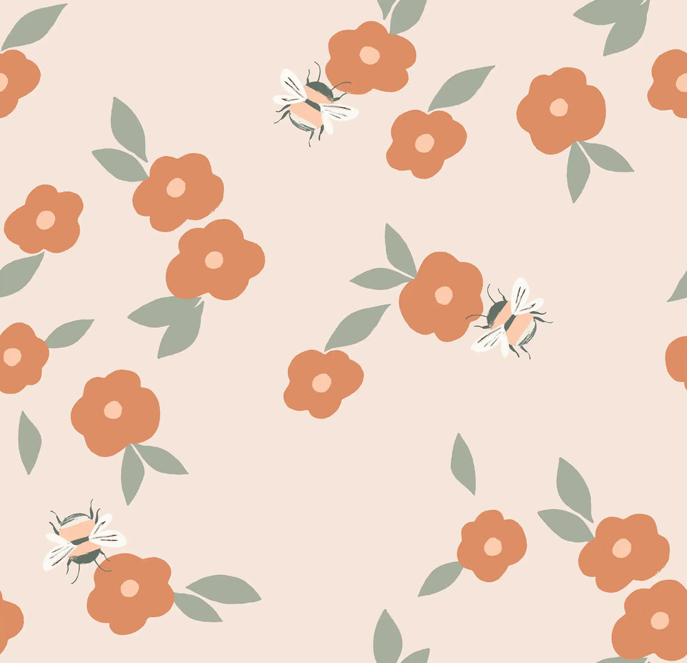 Bees and Flowers Peach